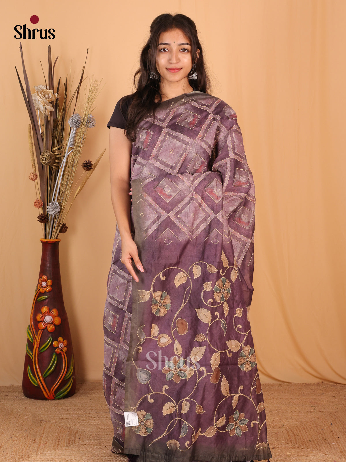 Purple - Semi Kantha Saree - Shop on Shrus.com