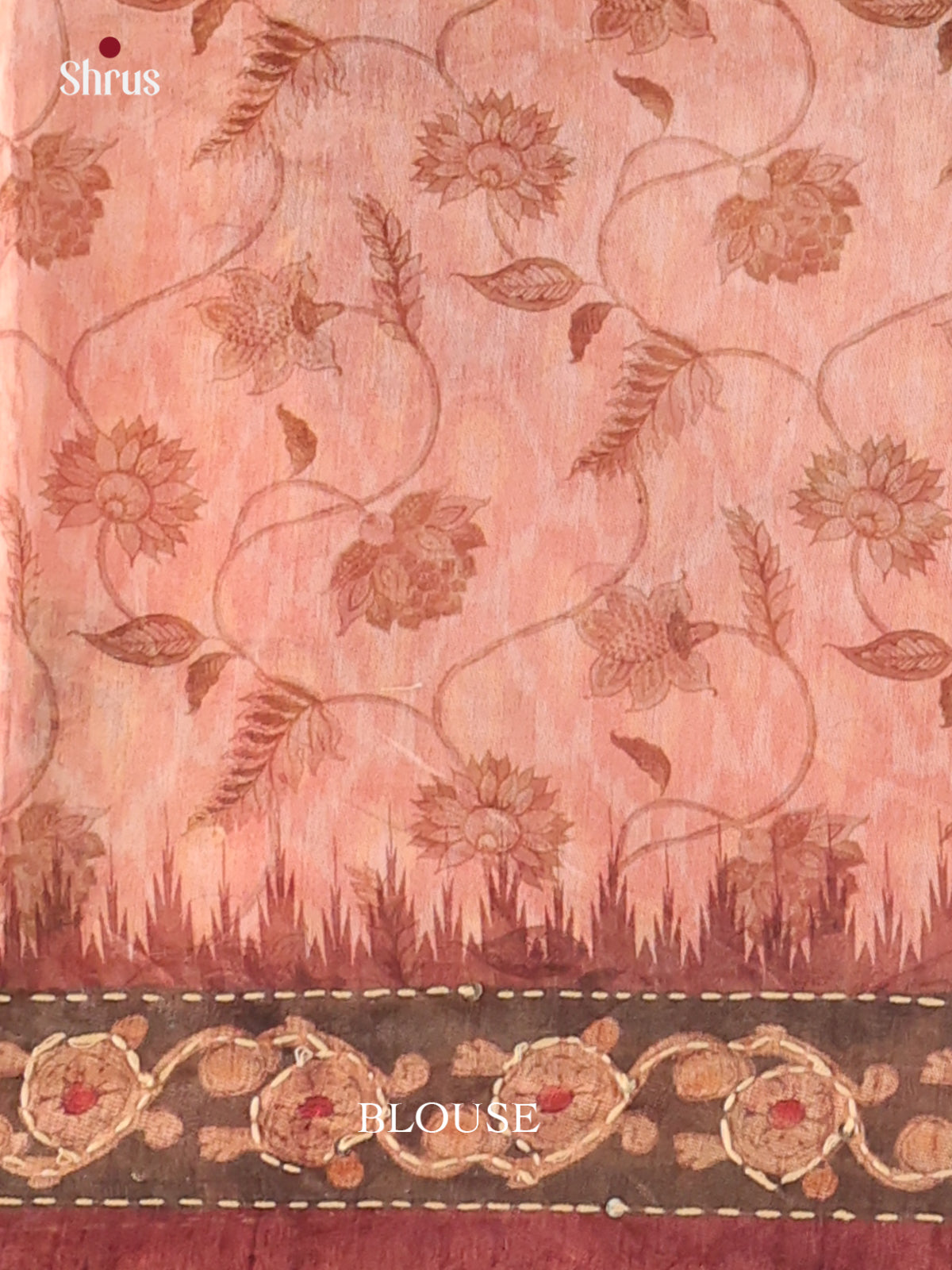 Peachish Pink & Brown - Semi Kantha Saree - Shop on Shrus.com