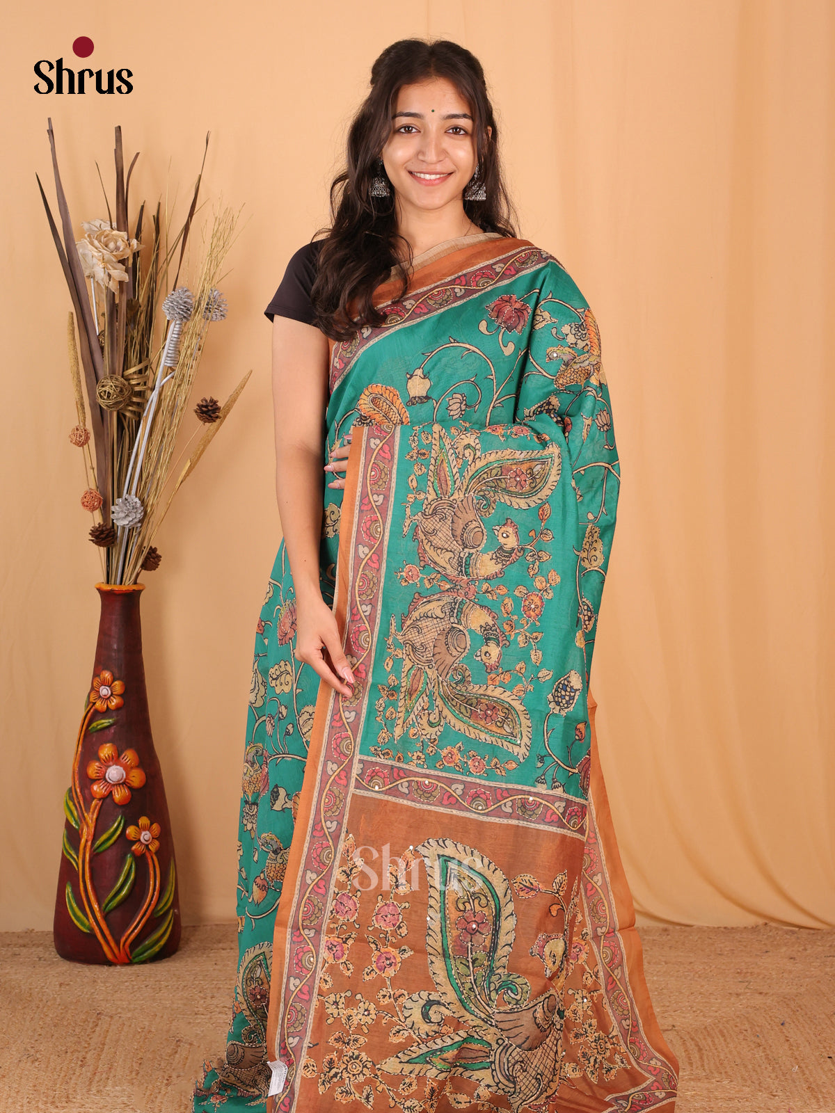 Green & Brown - Semi Kantha Saree - Shop on Shrus.com