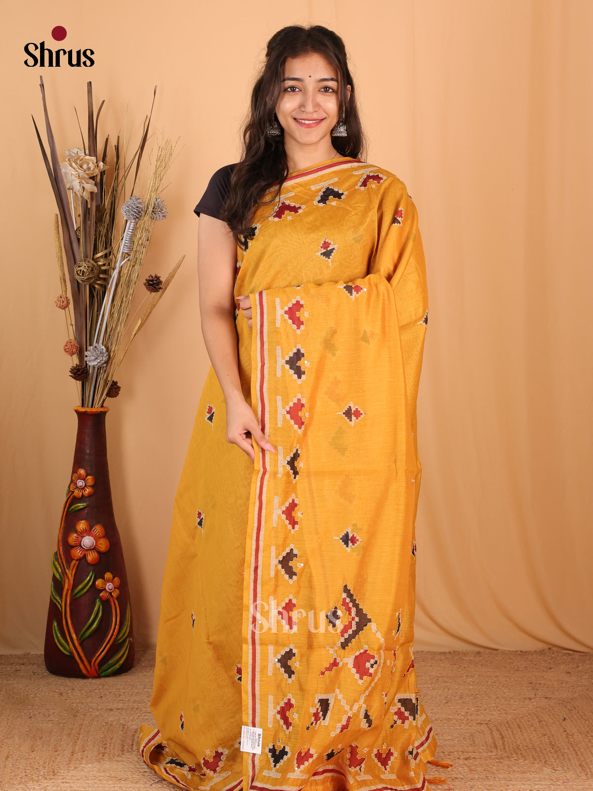 Mustard - Semi Kantha Saree - Shop on Shrus.com