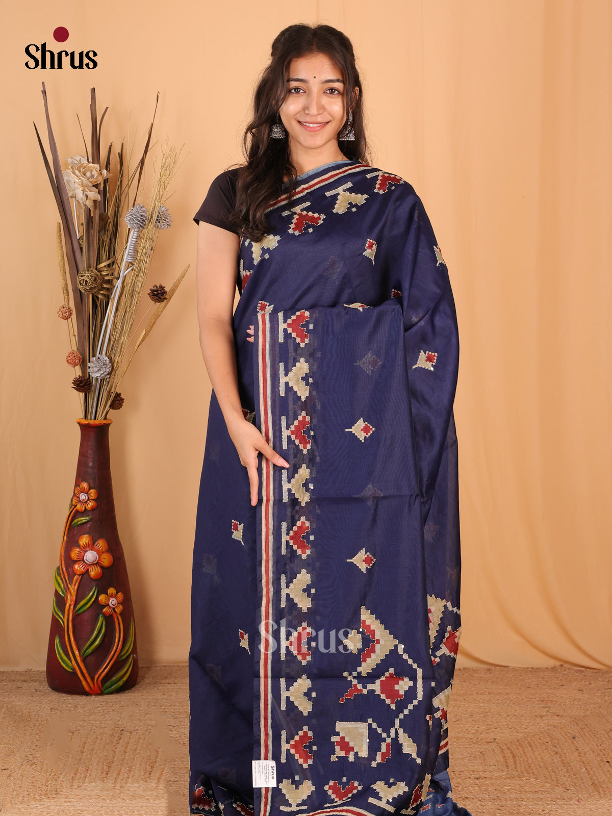 Blue - Semi Kantha Saree - Shop on Shrus.com