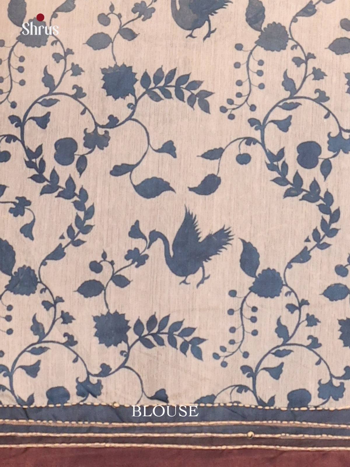 Cream & Blue - Semi Kantha Saree - Shop on Shrus.com