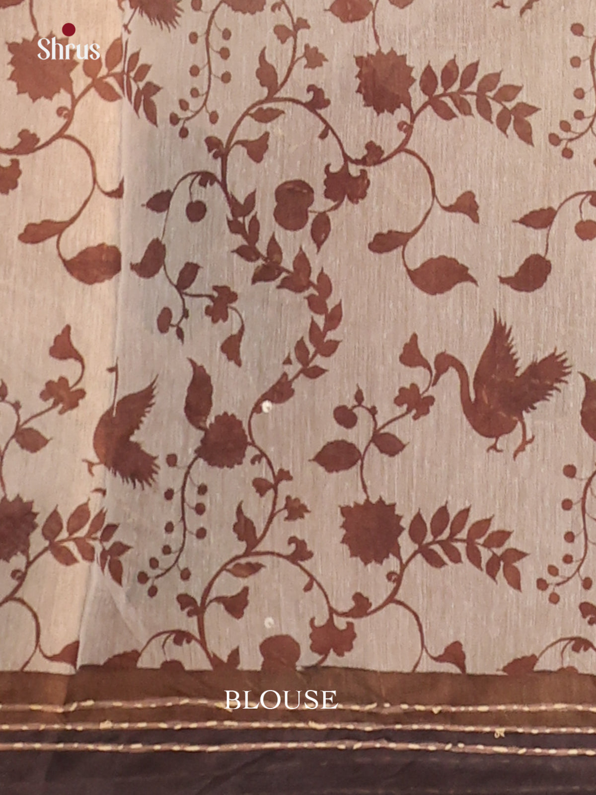 Cream & Brown - Semi Kantha Saree - Shop on Shrus.com