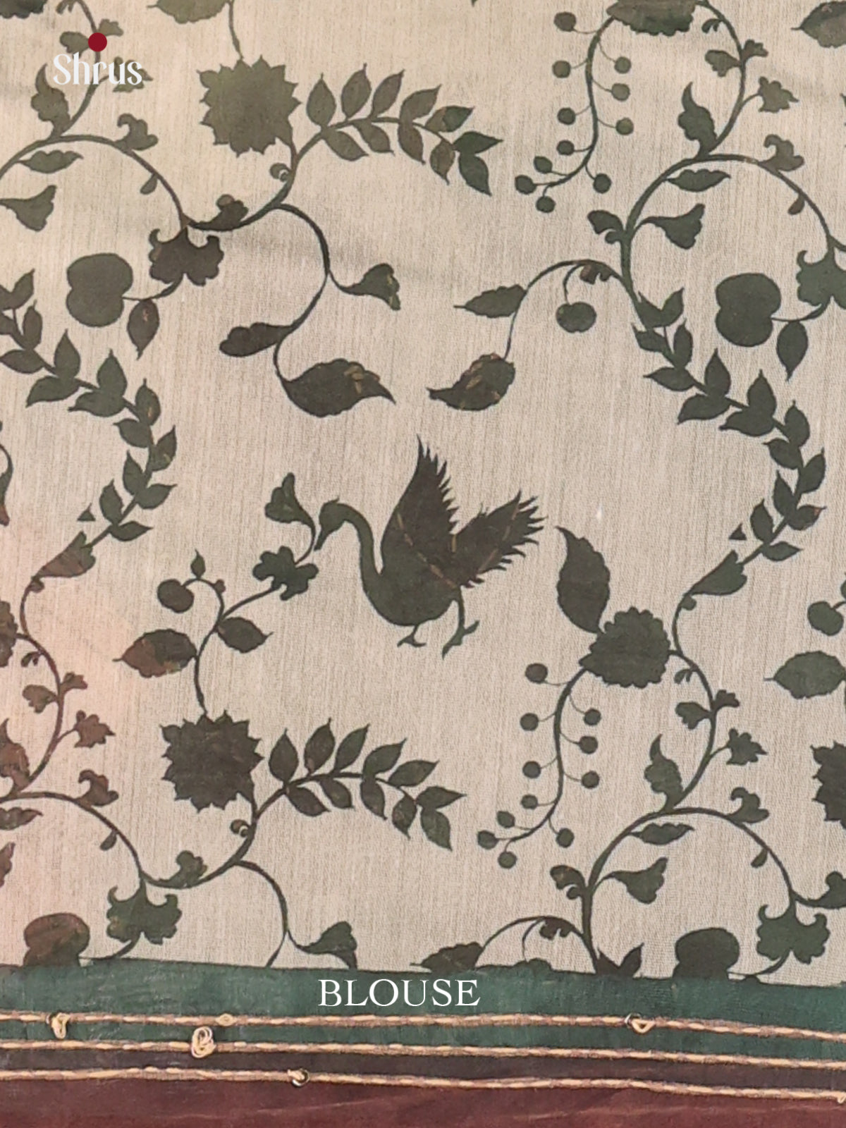 Cream & Green - Semi Kantha Saree - Shop on Shrus.com