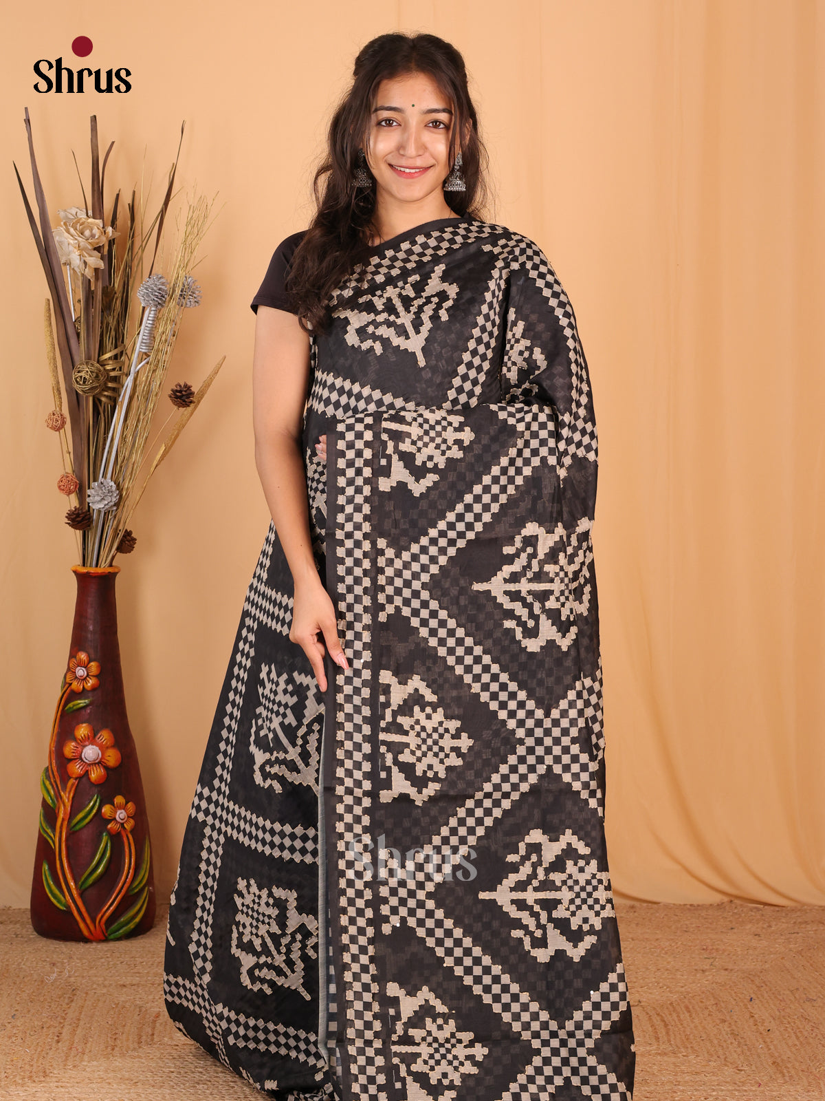 Black - Semi Kantha Saree - Shop on Shrus.com