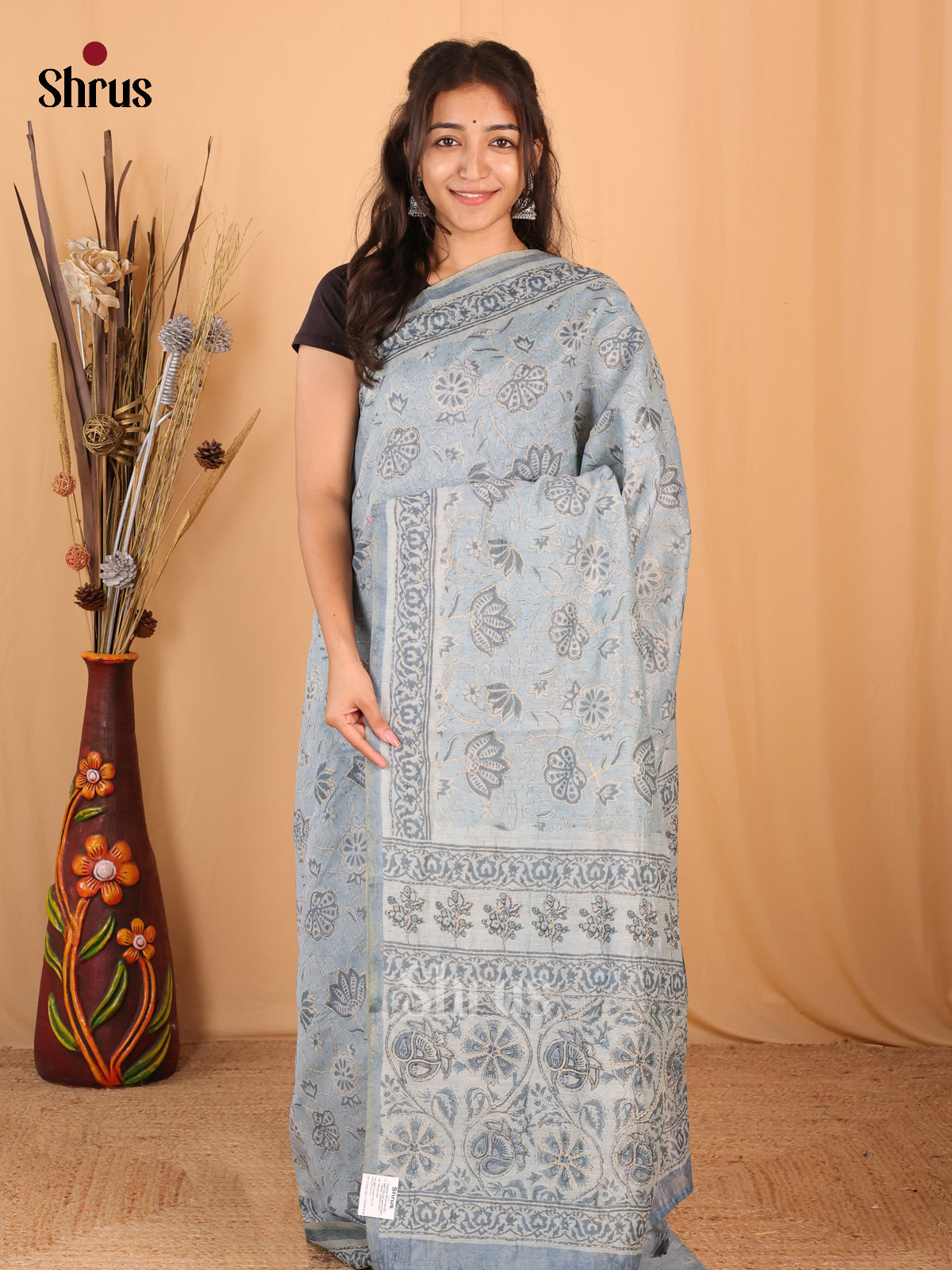 Blue - Semi Kantha Saree - Shop on Shrus.com