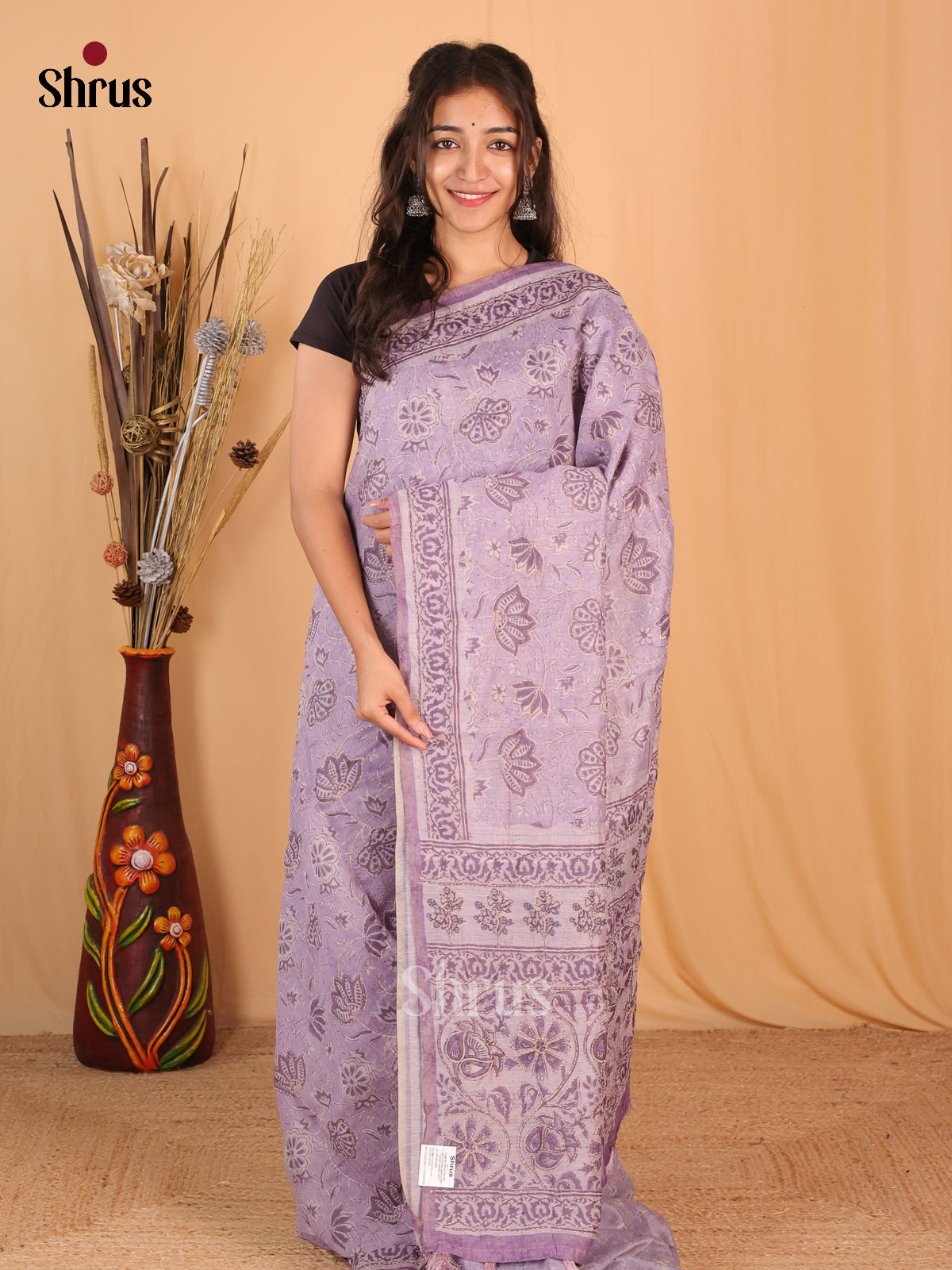 Purple - Semi Kantha Saree - Shop on Shrus.com