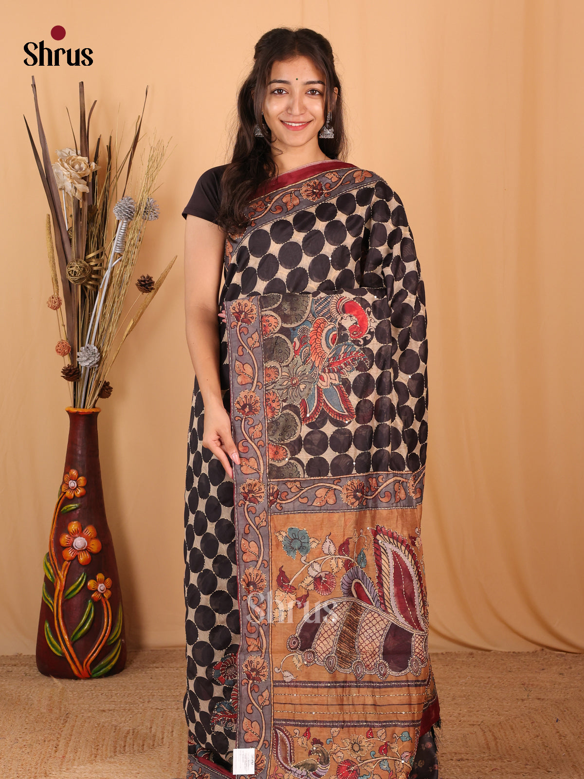 Black & Brown - Semi Kantha Saree - Shop on Shrus.com