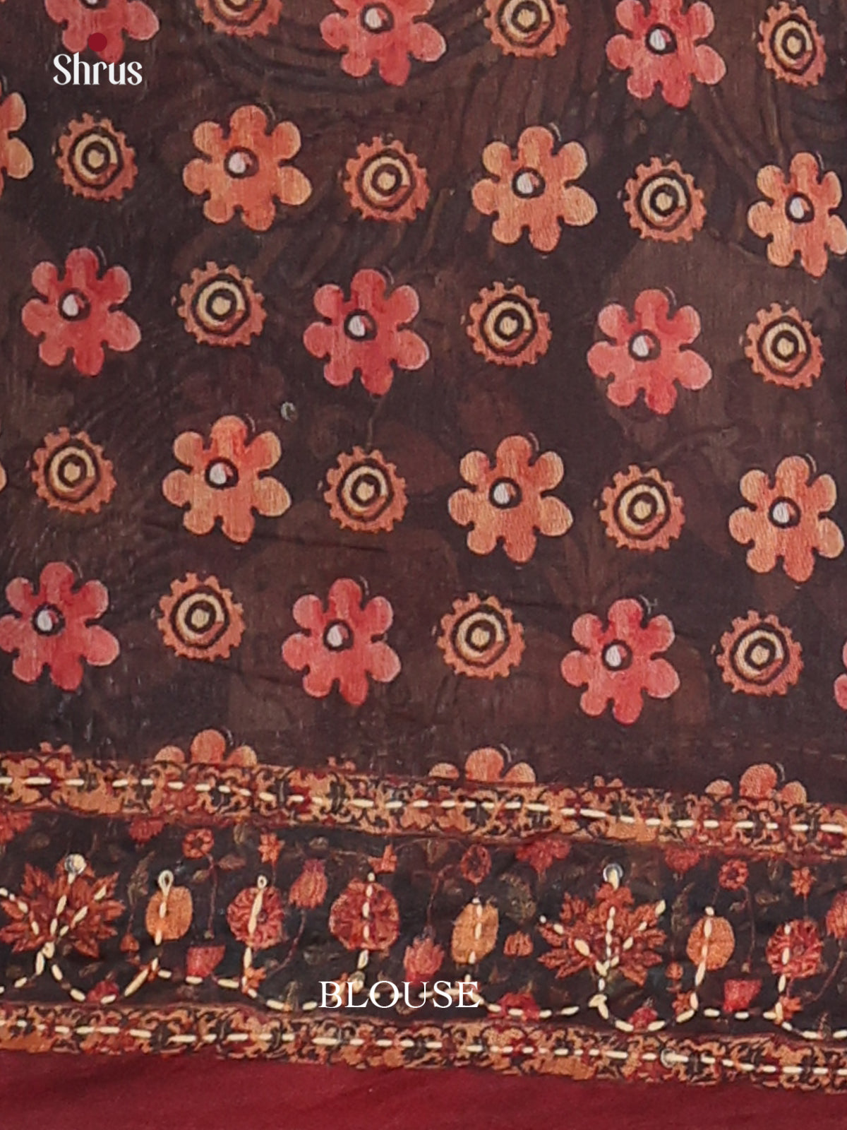 Dark Brown & Maroon- Semi Kantha Saree - Shop on Shrus.com