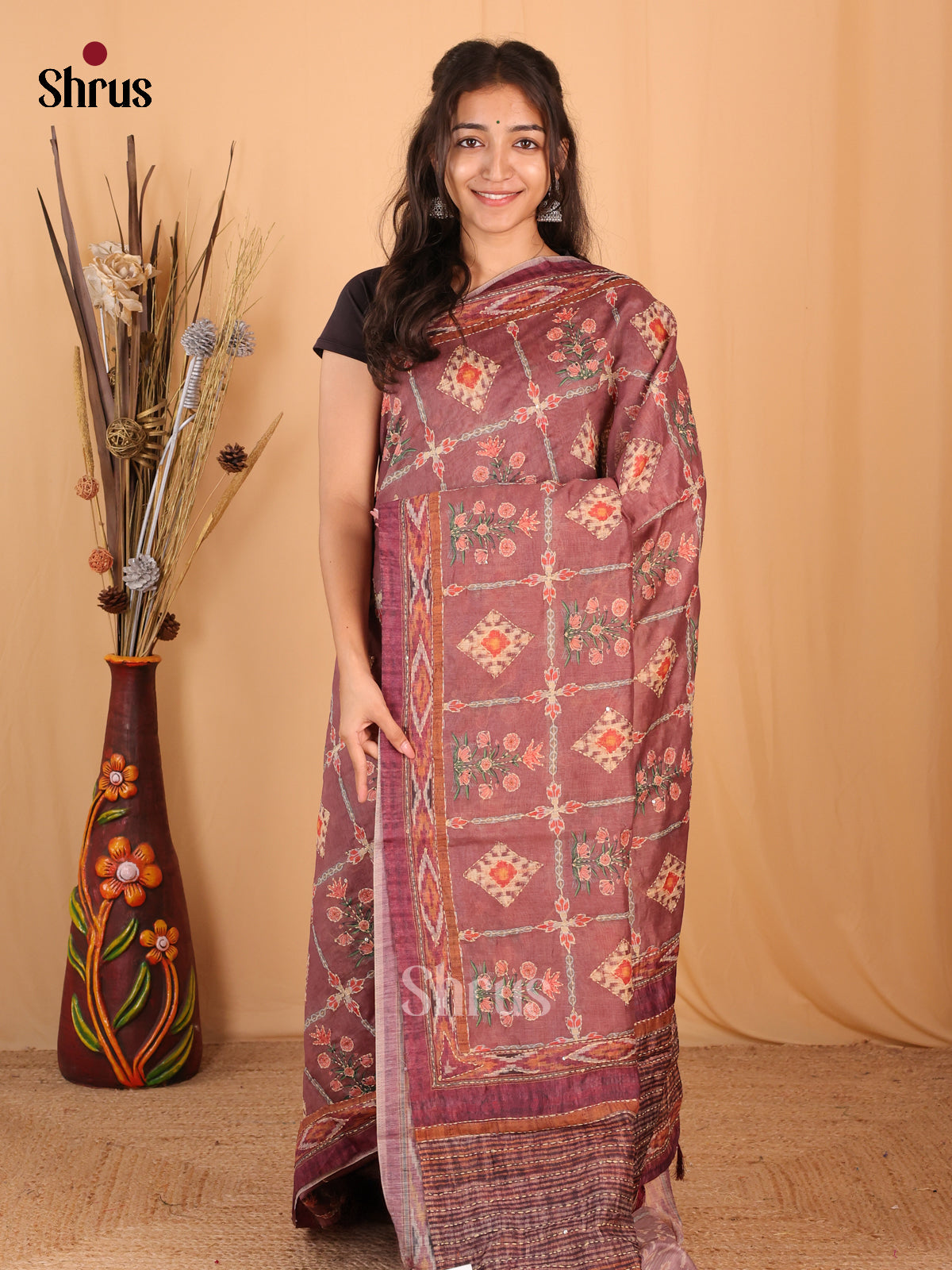 Onion Peel - Semi Kantha Saree - Shop on Shrus.com