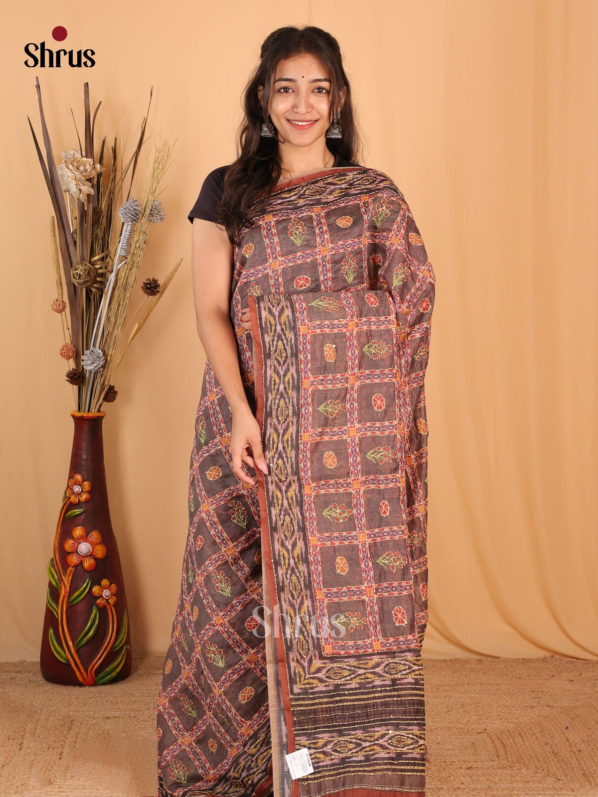 Brown - Semi Kantha Saree - Shop on Shrus.com