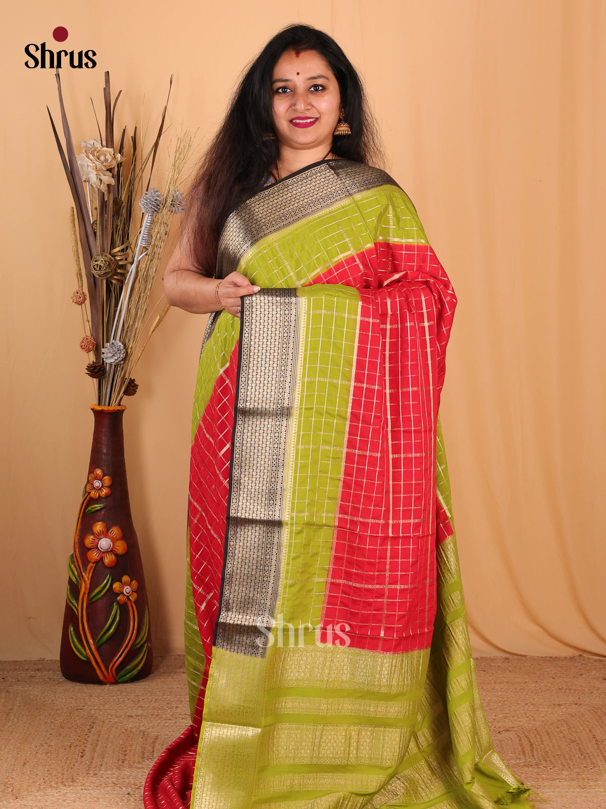 Red & Green - Mysoresilk-halfpure Saree - Shop on Shrus.com