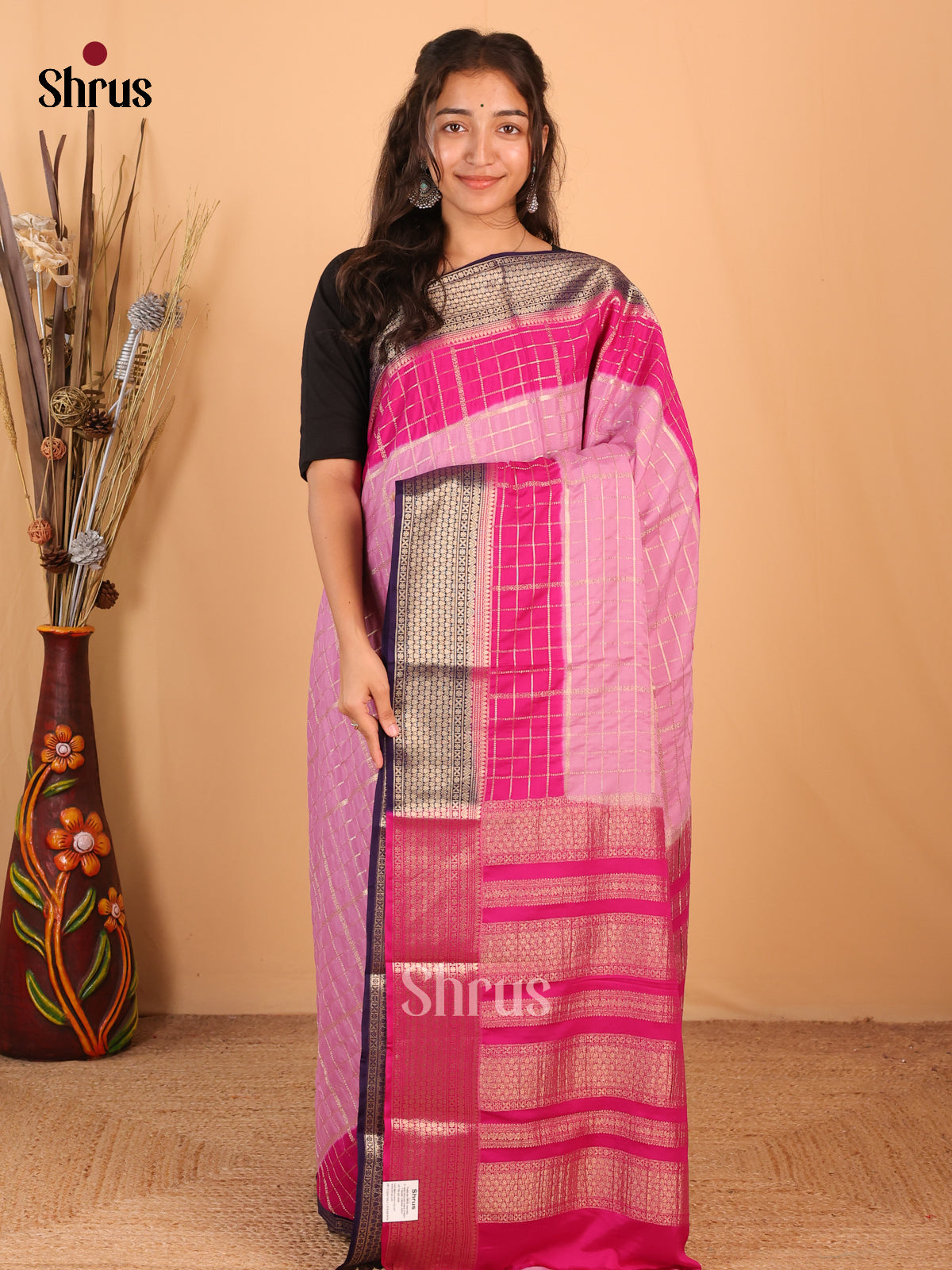 Baby Pink & Pink - Mysoresilk-halfpure Saree