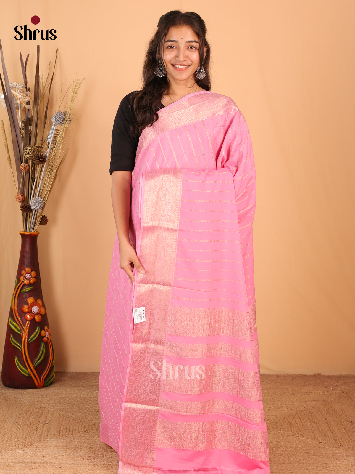 Baby Pink(Single Tone) - Mysoresilk-halfpure Saree - Shop on Shrus.com