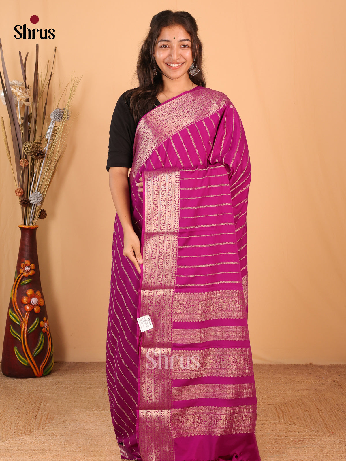 Majenta(Single Tone)- Mysoresilk-halfpure Saree - Shop on Shrus.com
