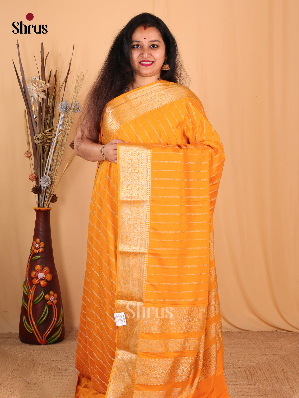 Mustard(Single Tone) - Mysoresilk-halfpure Saree - Shop on Shrus.com