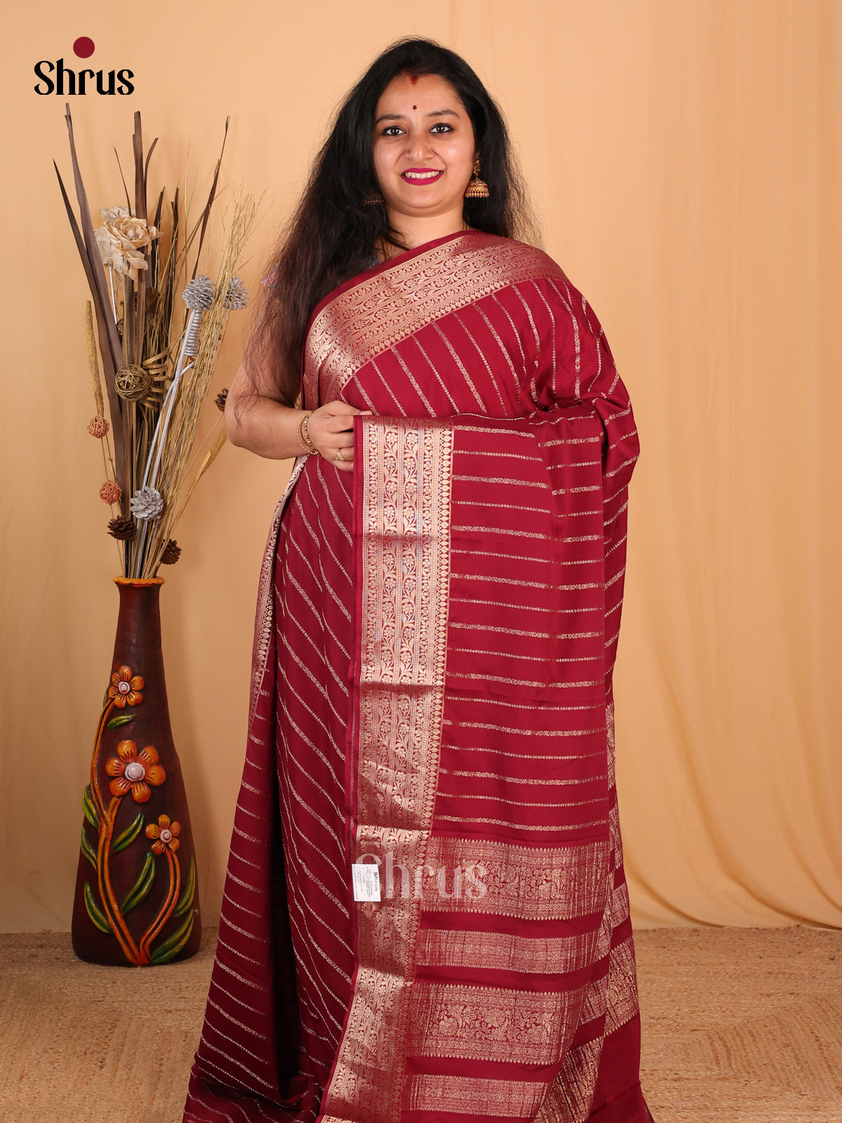 Maroon(Single Tone)- Mysoresilk-halfpure Saree - Shop on Shrus.com