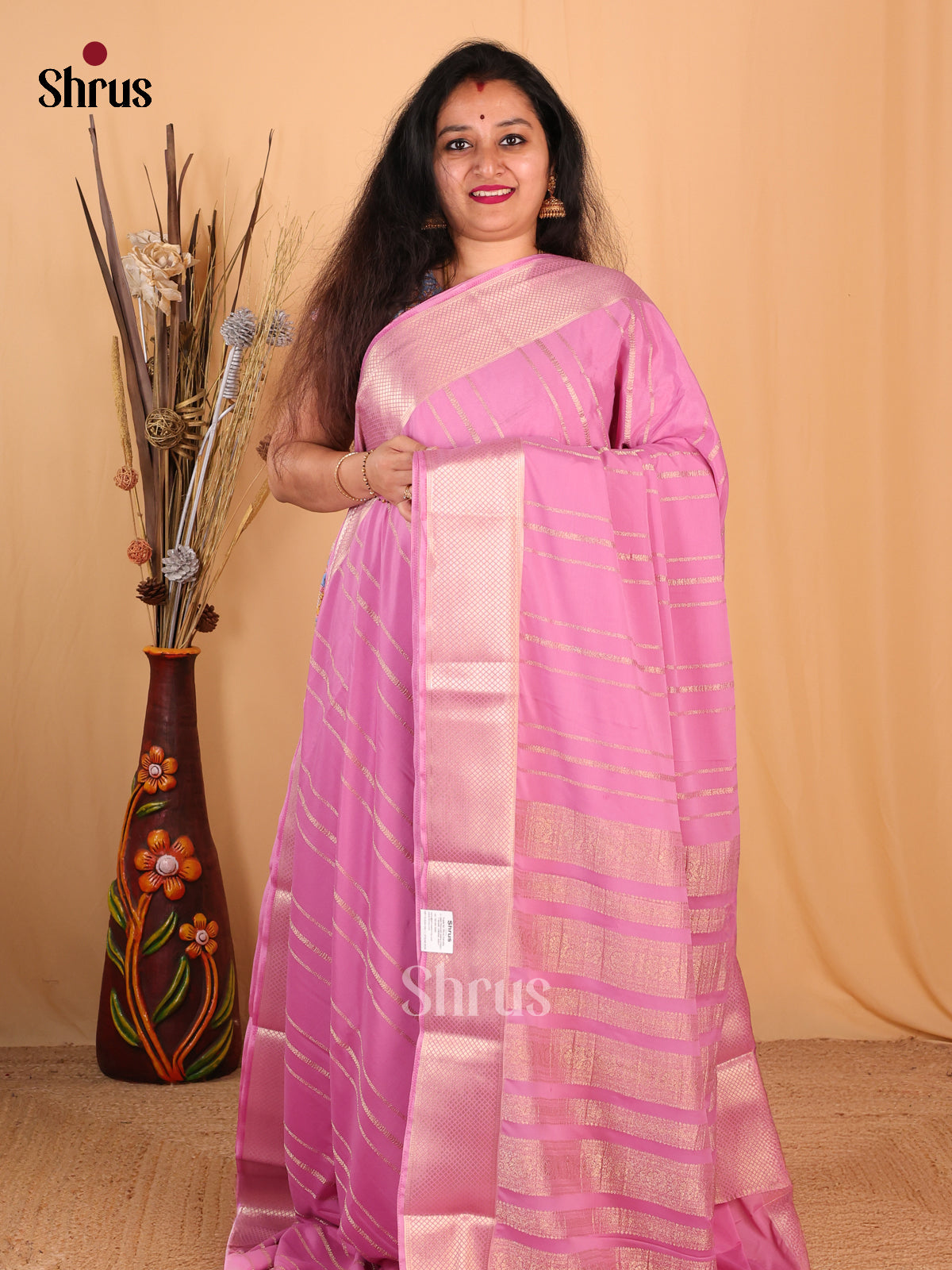 Pink(Single Tone)- Mysoresilk-halfpure Saree - Shop on Shrus.com
