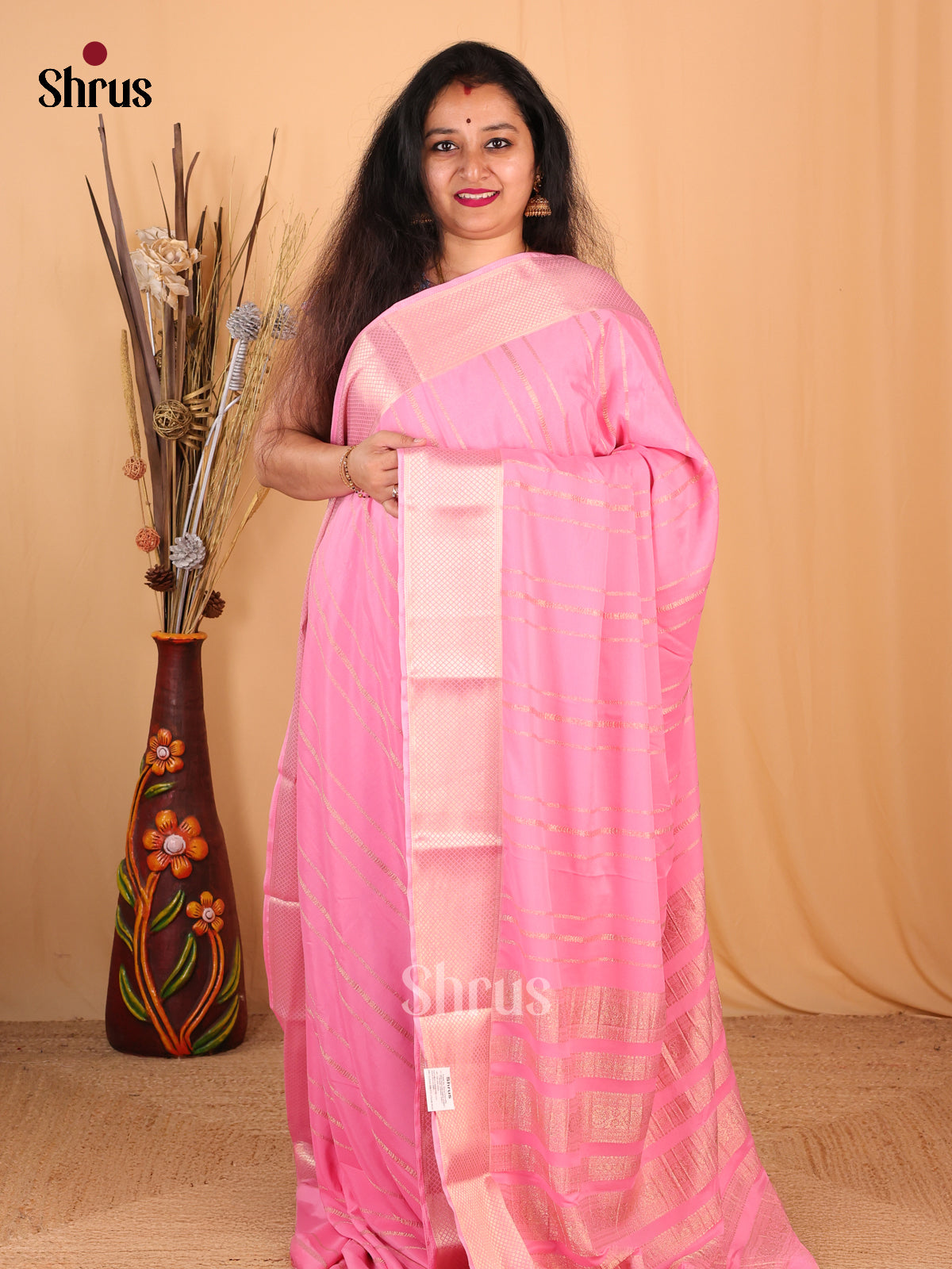 Pink(Single Tone) - Mysoresilk-halfpure Saree - Shop on Shrus.com