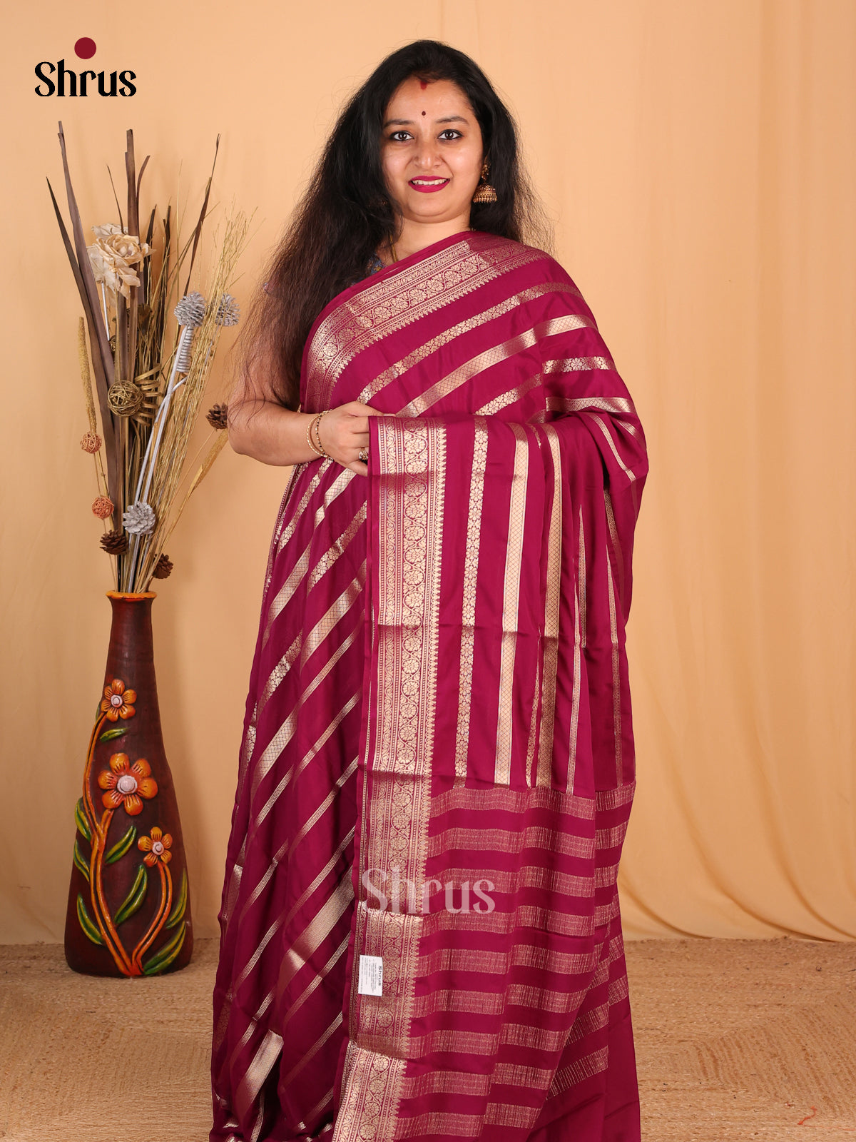 Maroon(Single Tone)- Mysoresilk-halfpure Saree - Shop on Shrus.com