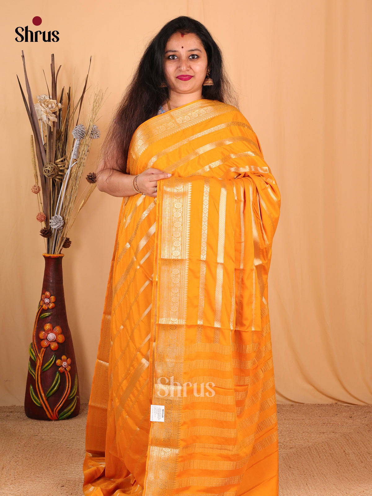 Orange(Single Tone) - Mysoresilk-halfpure Saree - Shop on Shrus.com