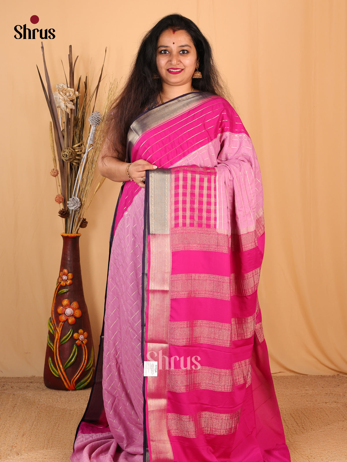 Lotus Pink & Purple - Mysoresilk-halfpure Saree - Shop on Shrus.com