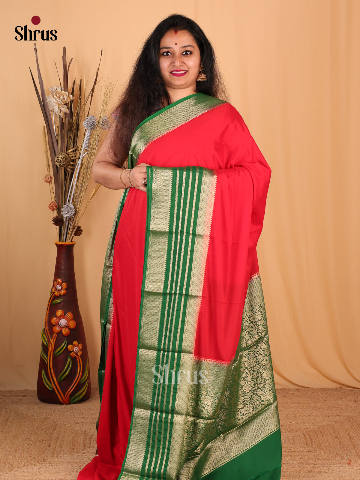 Red & Green - Mysoresilk-halfpure Saree - Shop on Shrus.com