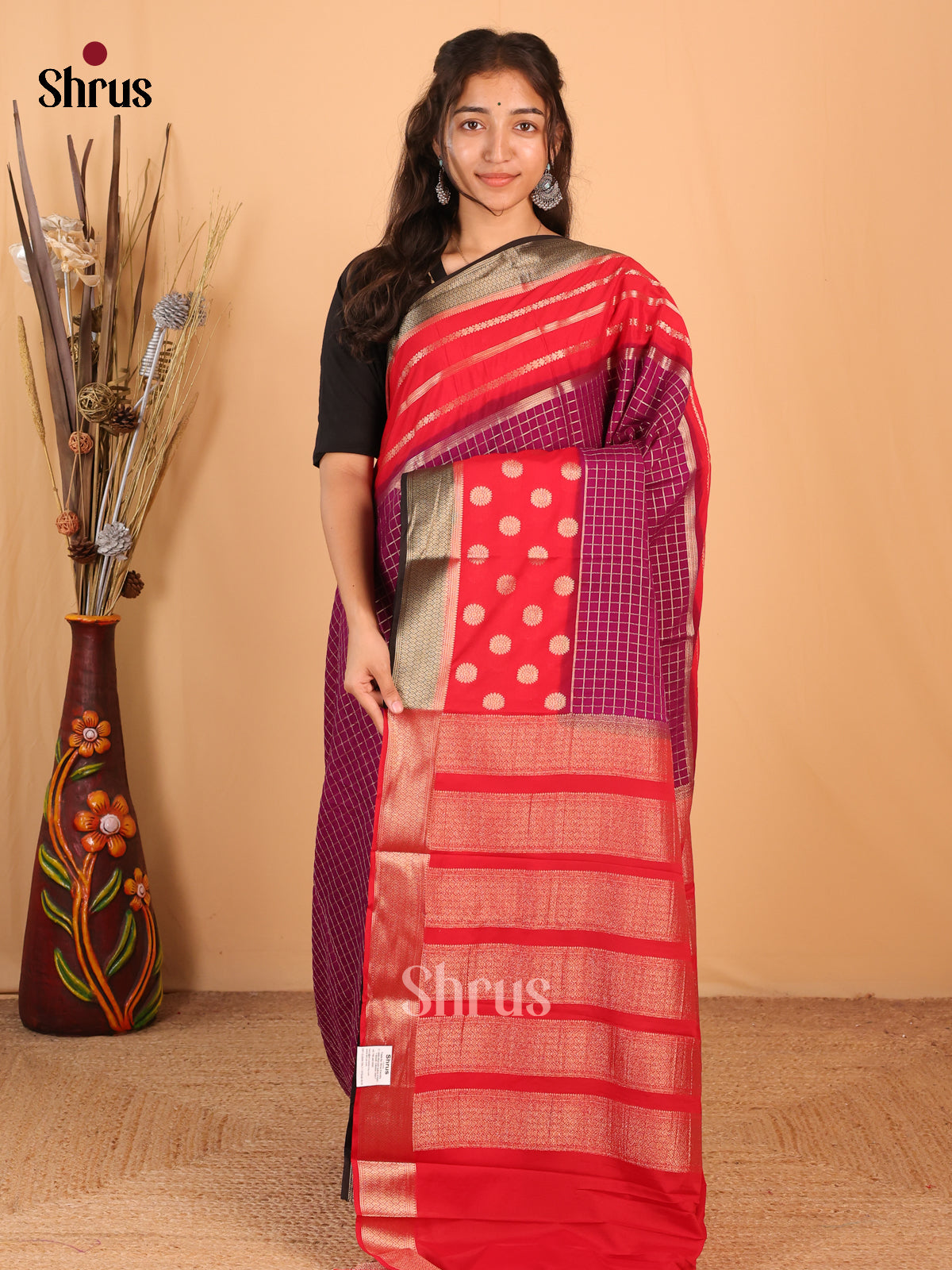 Purple & Red - Mysoresilk-halfpure Saree - Shop on Shrus.com