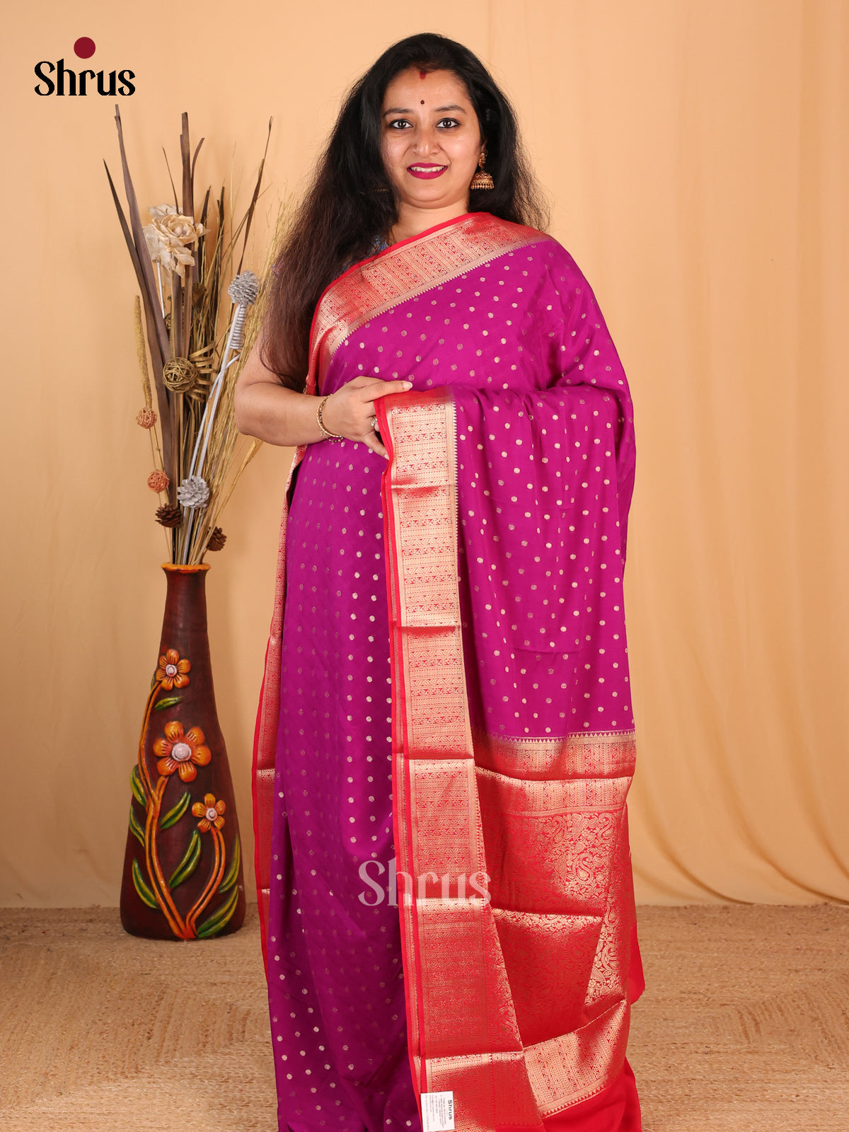 Purple & Red - Mysoresilk-halfpure Saree - Shop on Shrus.com