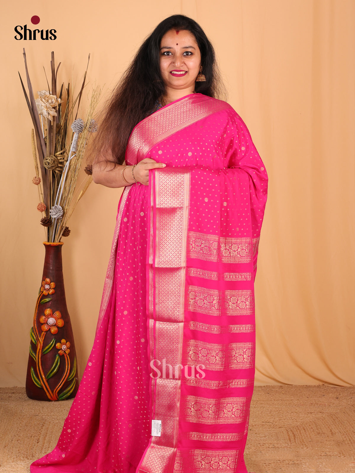 Pink(single Tone) - Mysoresilk-halfpure Saree - Shop on Shrus.com