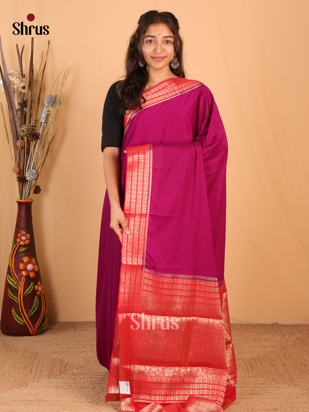 Purple & Red - Mysoresilk-halfpure Saree - Shop on Shrus.com