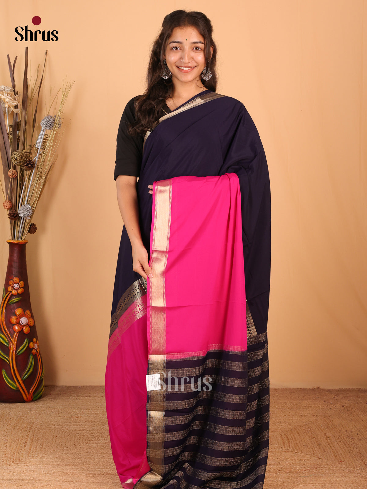 Pink & Blue - Mysoresilk-halfpure Saree - Shop on Shrus.com