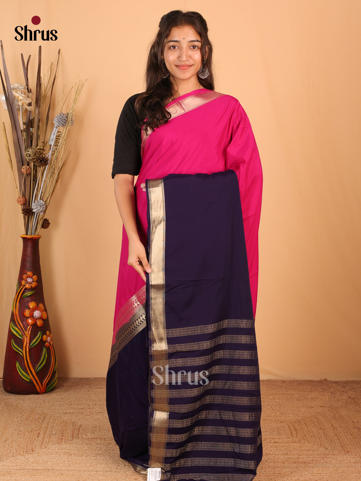Pink & Blue - Mysoresilk-halfpure Saree - Shop on Shrus.com