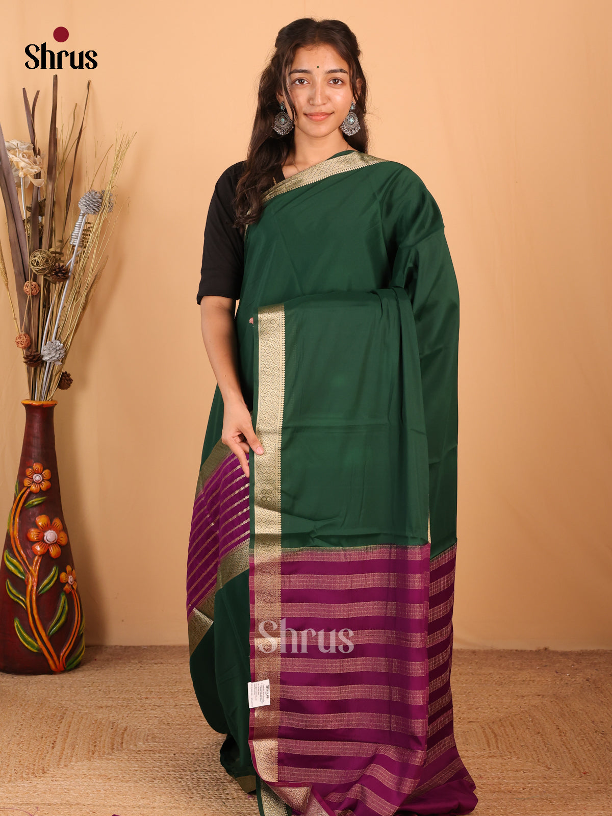 Green & Purple - Mysoresilk-halfpure Saree - Shop on Shrus.com