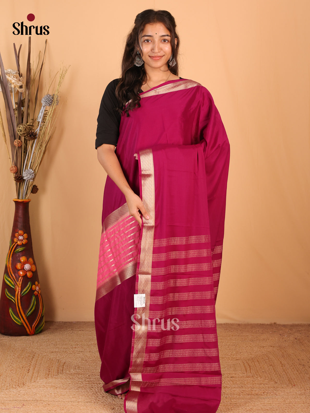 Pink & Majenta - Mysoresilk-halfpure Saree - Shop on Shrus.com
