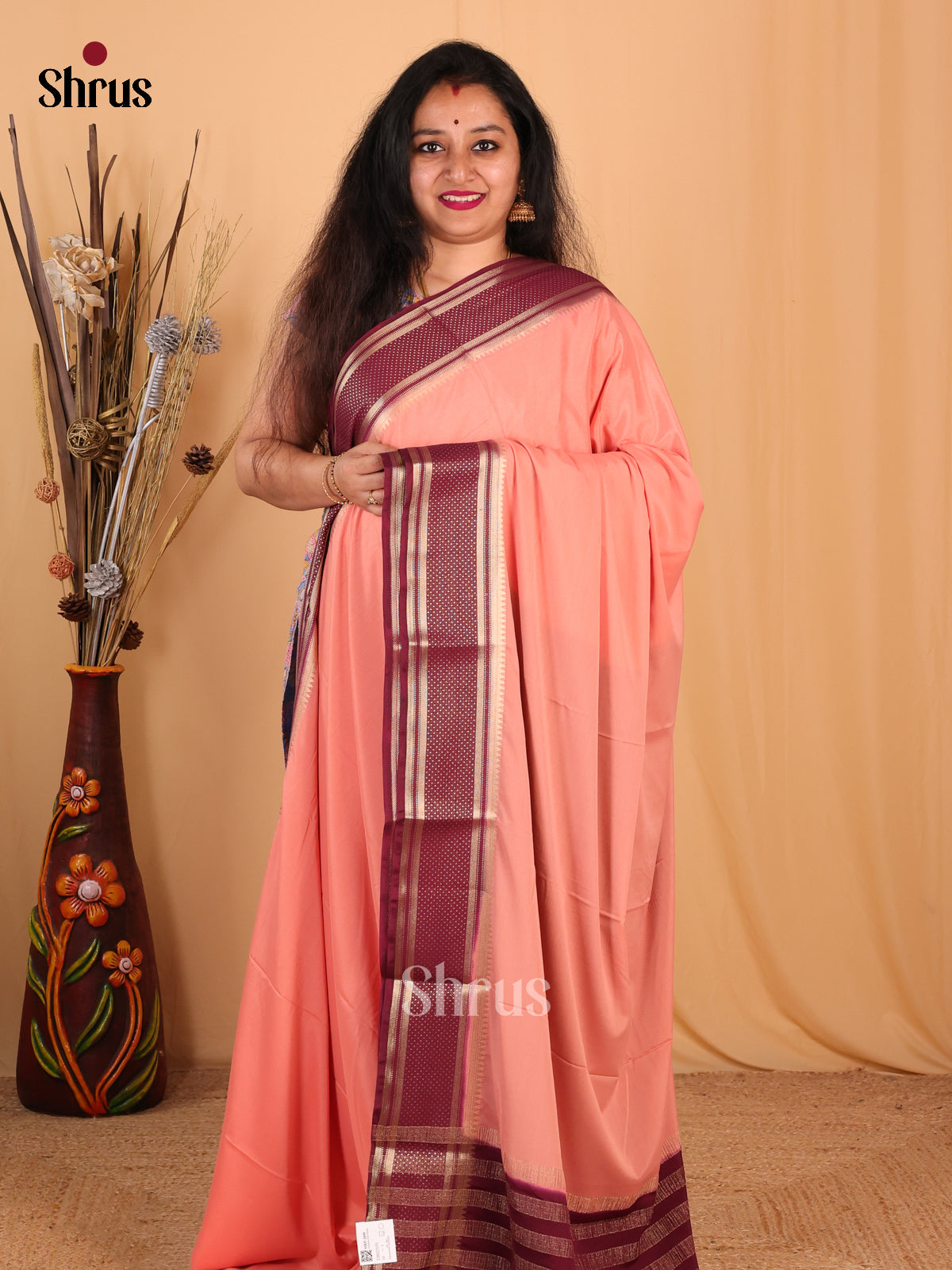 Peach & Maroon - Mysoresilk-halfpure Saree - Shop on Shrus.com