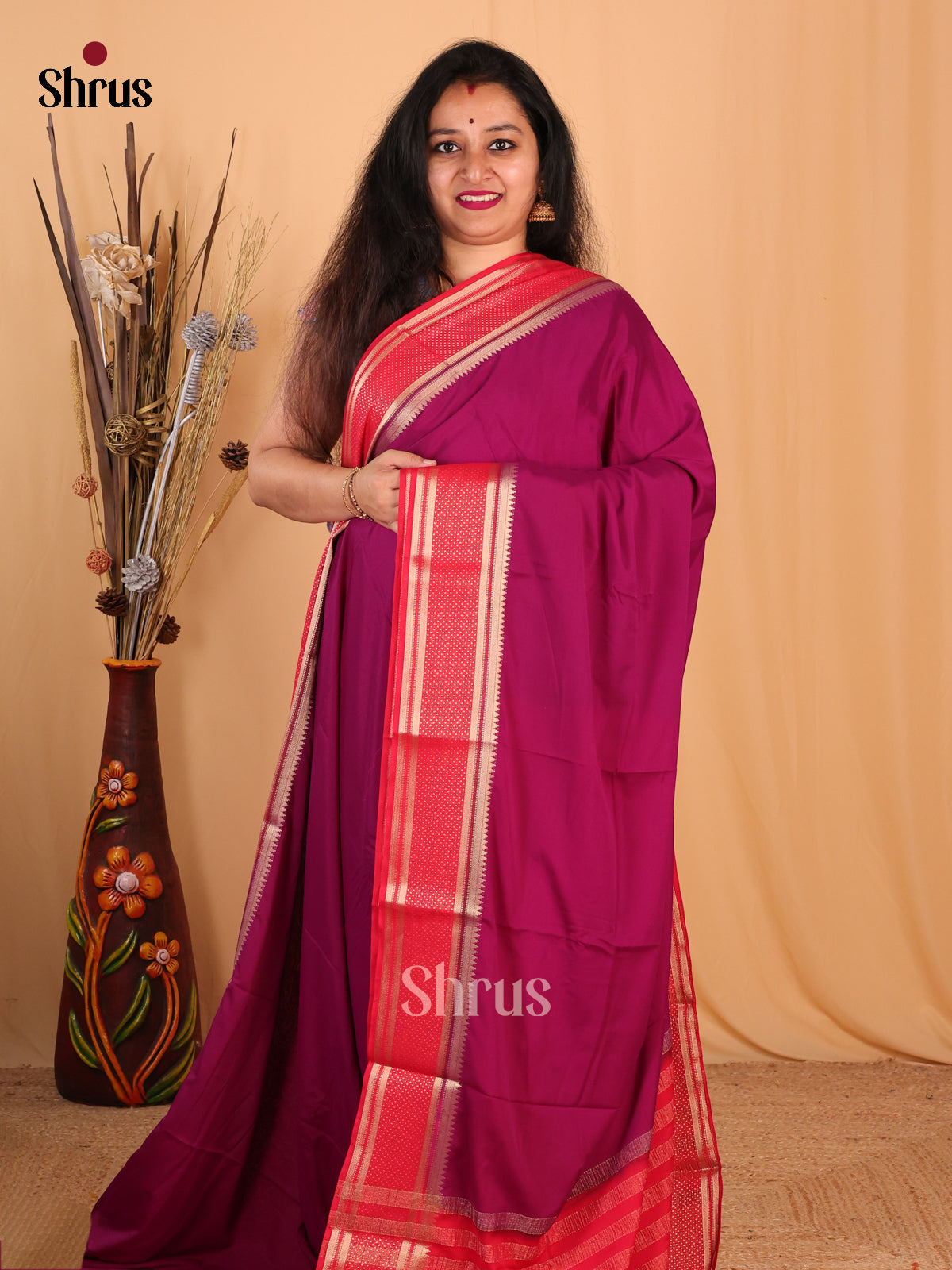 Purple & Red - Mysoresilk-halfpure Saree - Shop on Shrus.com