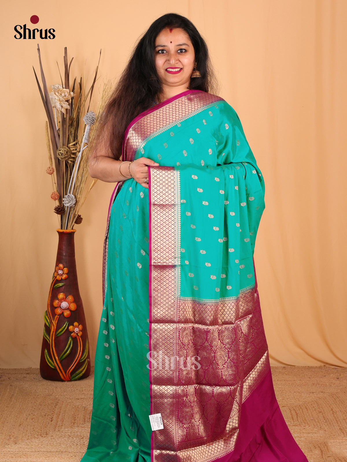 Teal & Maroon - Mysoresilk-halfpure Saree - Shop on Shrus.com