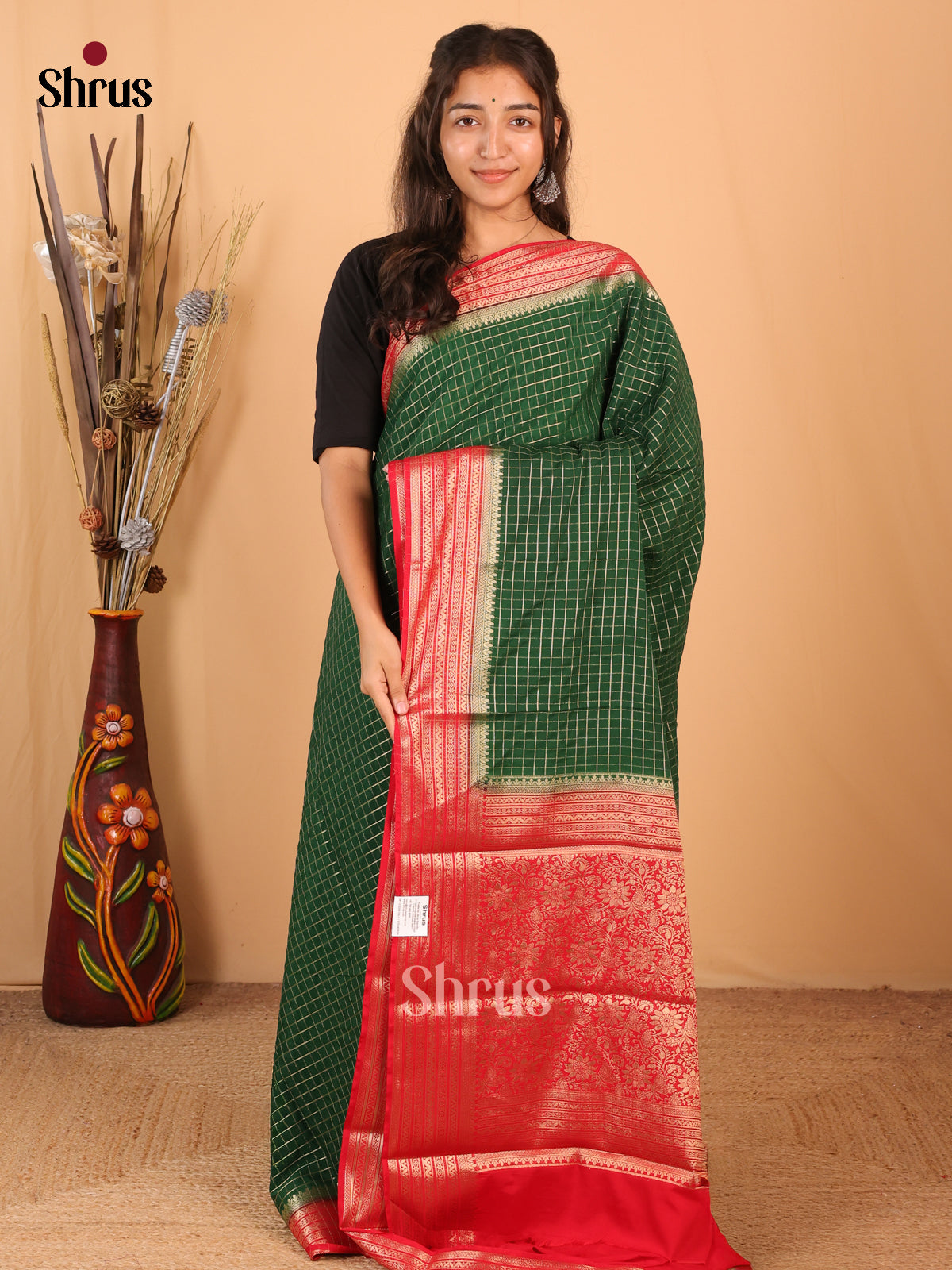 Green & Red - Mysoresilk-halfpure Saree - Shop on Shrus.com