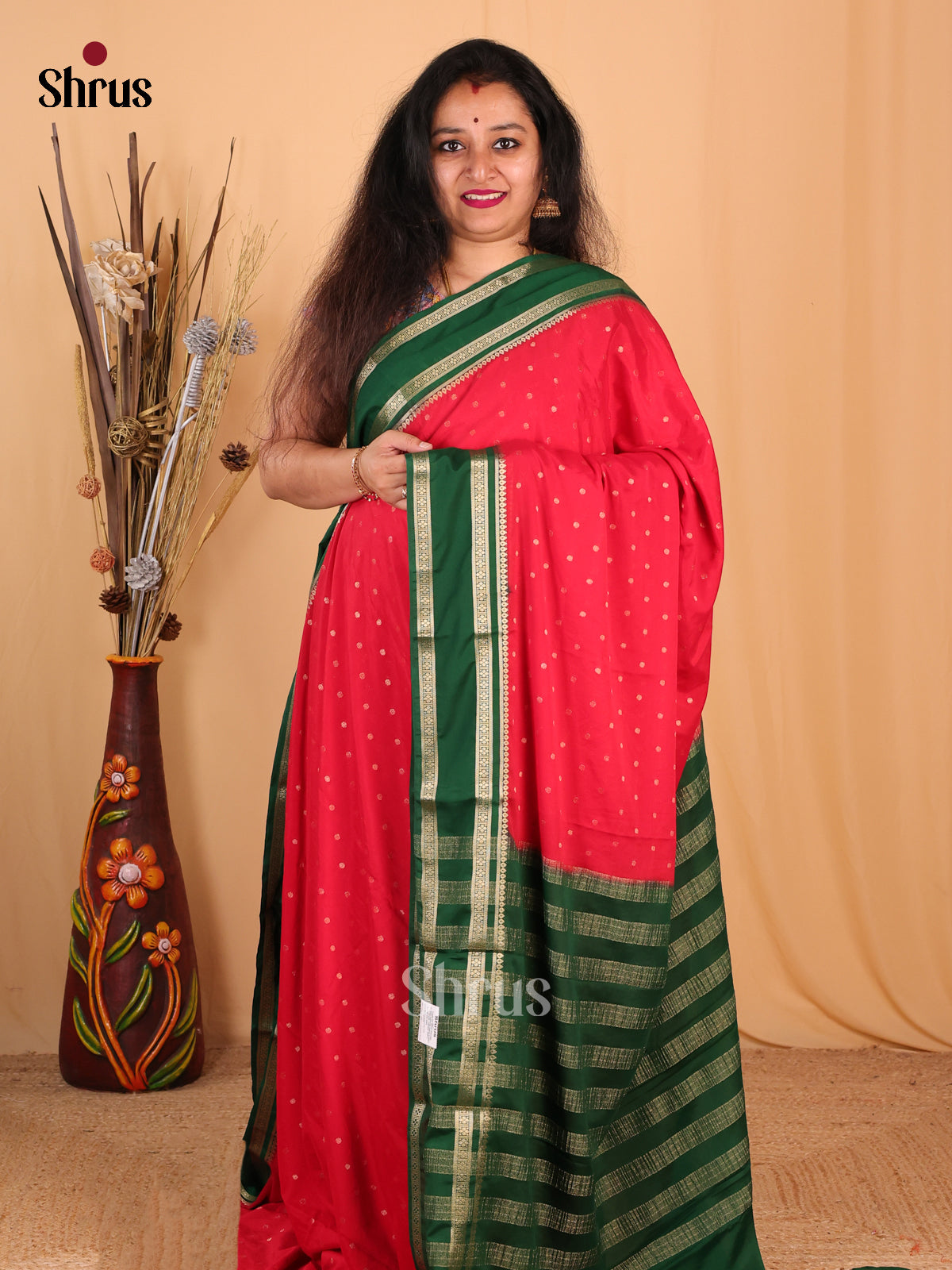 Red & Green - Mysoresilk-halfpure Saree - Shop on Shrus.com