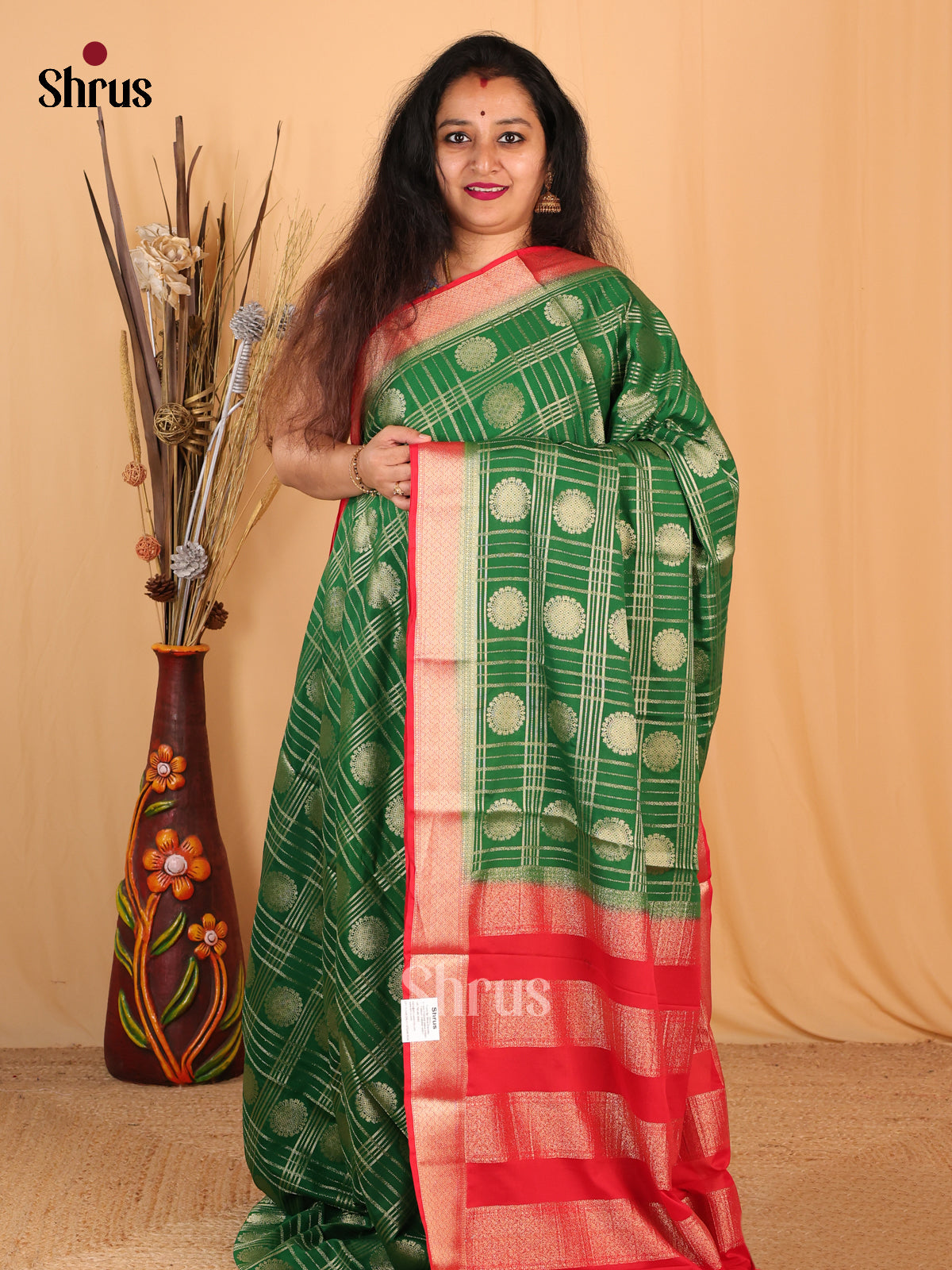 Green & Red - Mysoresilk-halfpure Saree - Shop on Shrus.com