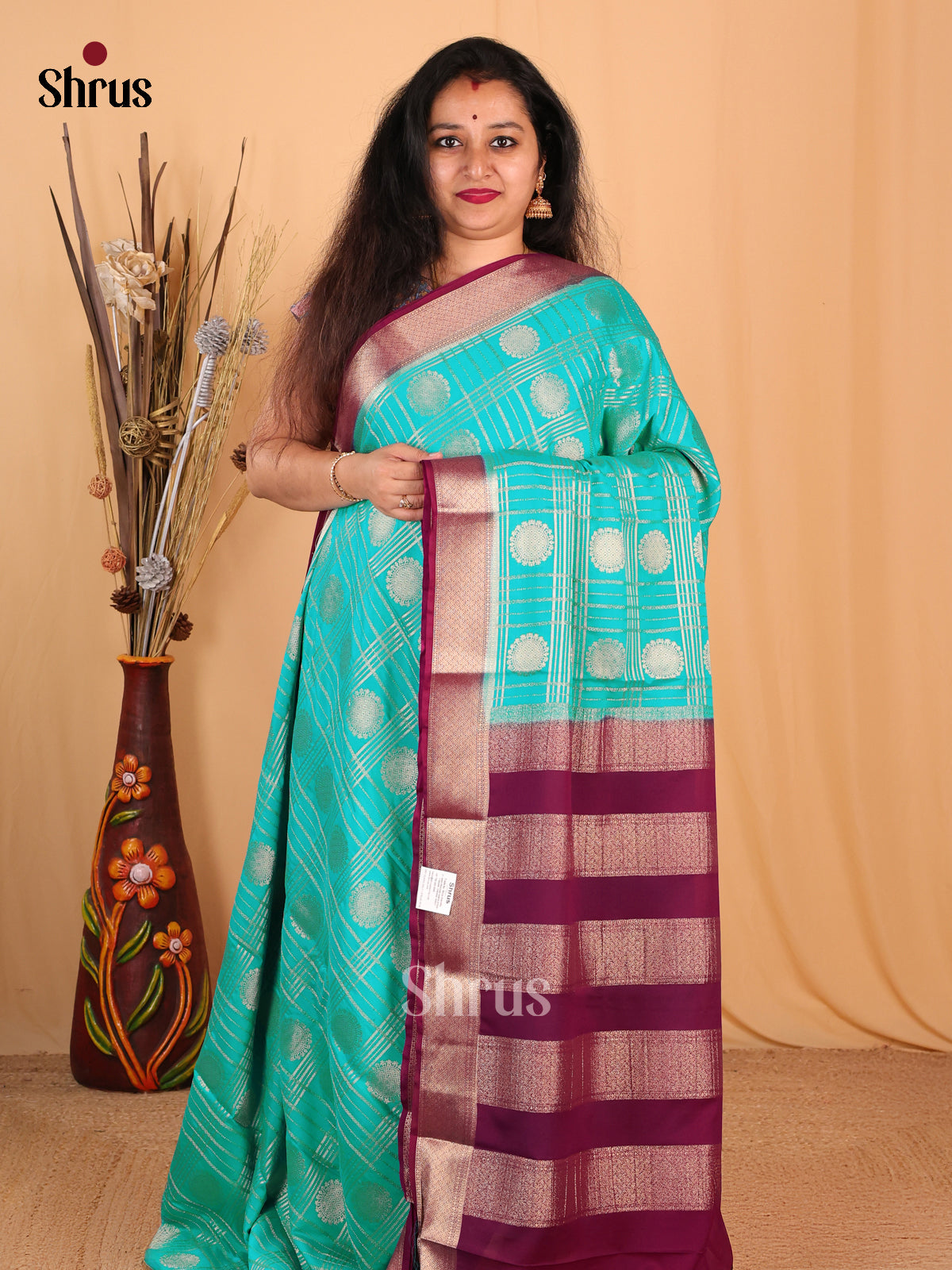 Teal & Purple - Mysoresilk-halfpure Saree - Shop on Shrus.com