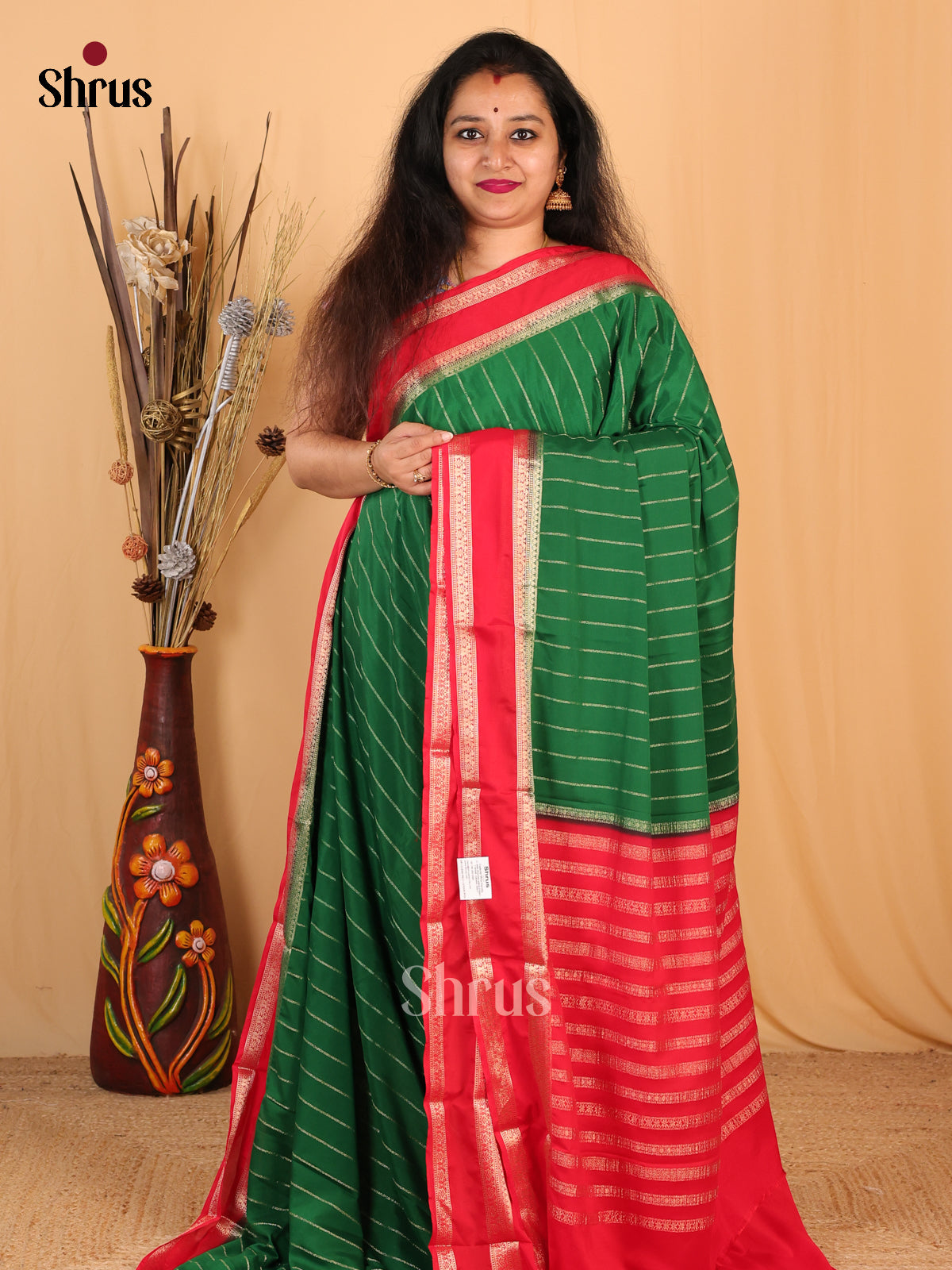 Green & Red - Mysoresilk-halfpure Saree - Shop on Shrus.com
