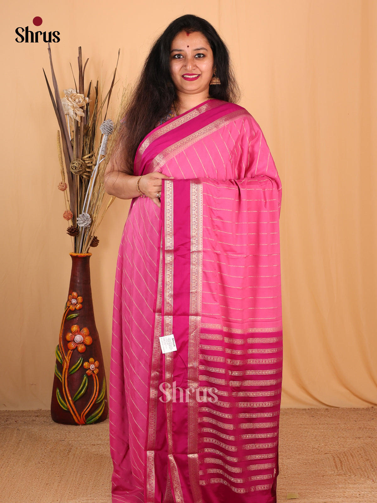 Pink & Maroon- Mysoresilk-halfpure Saree - Shop on Shrus.com