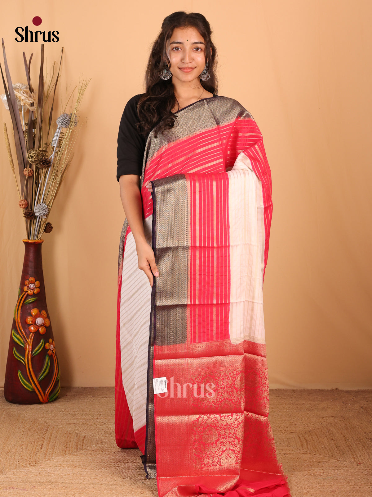 Cream & Red - Mysoresilk-halfpure Saree - Shop on Shrus.com