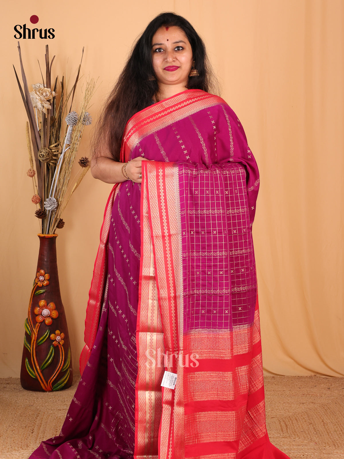 Purple & Red - Mysoresilk-halfpure Saree - Shop on Shrus.com