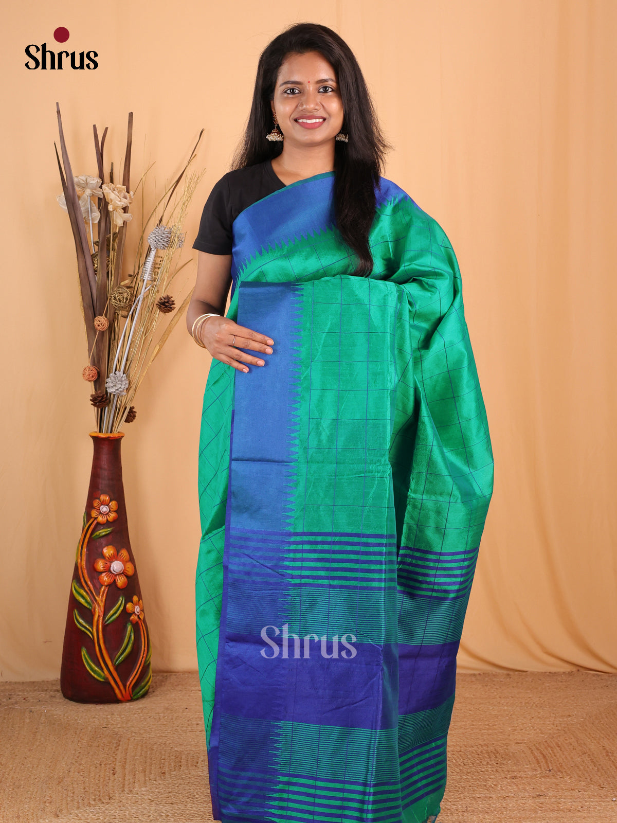 Green & Blue - Champa semitussar Saree - Shop on Shrus.com