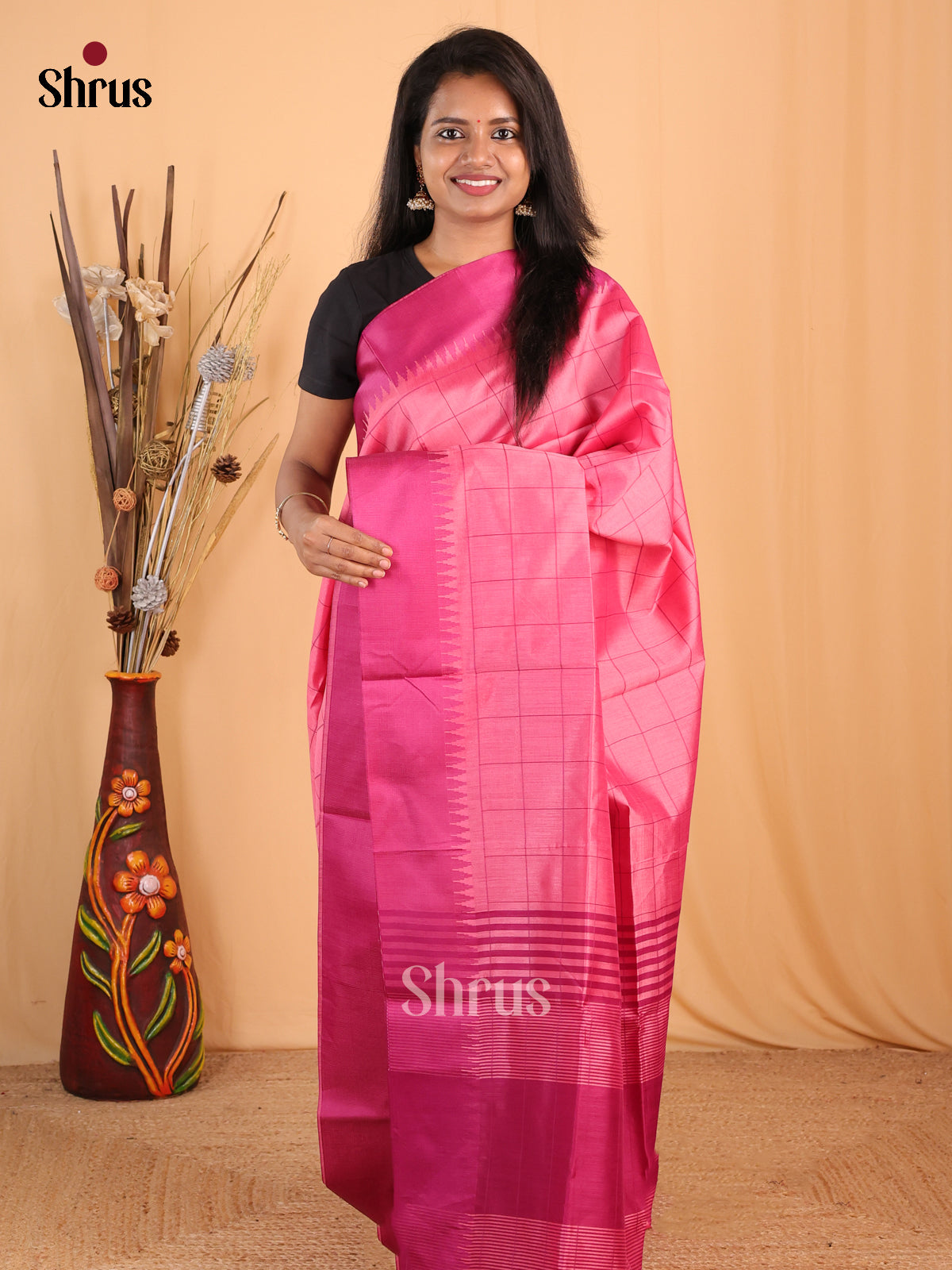 Lite & Dark Pink - Champa semitussar Saree - Shop on Shrus.com
