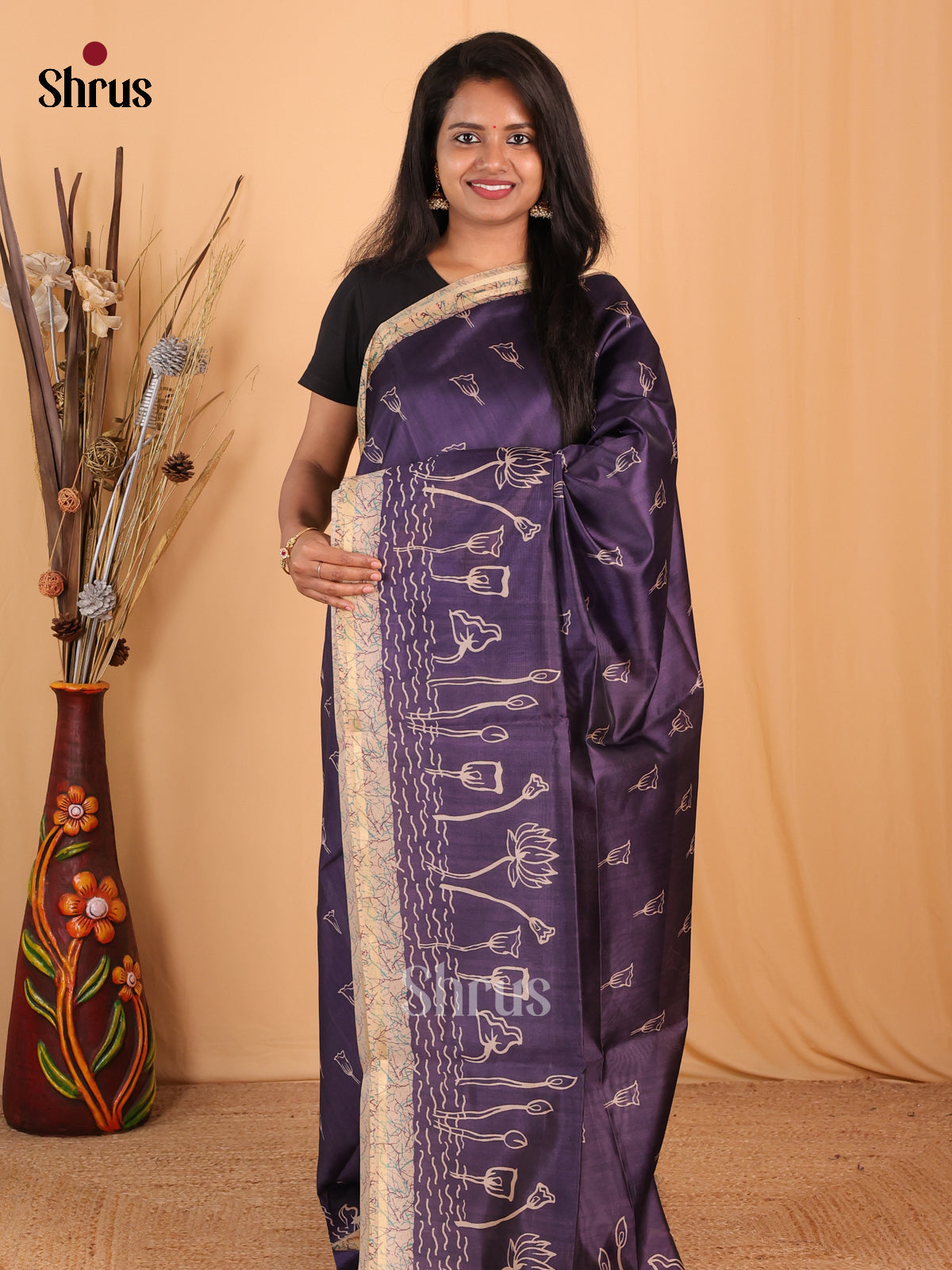 Violet & Cream - Champa semitussar Saree - Shop on Shrus.com