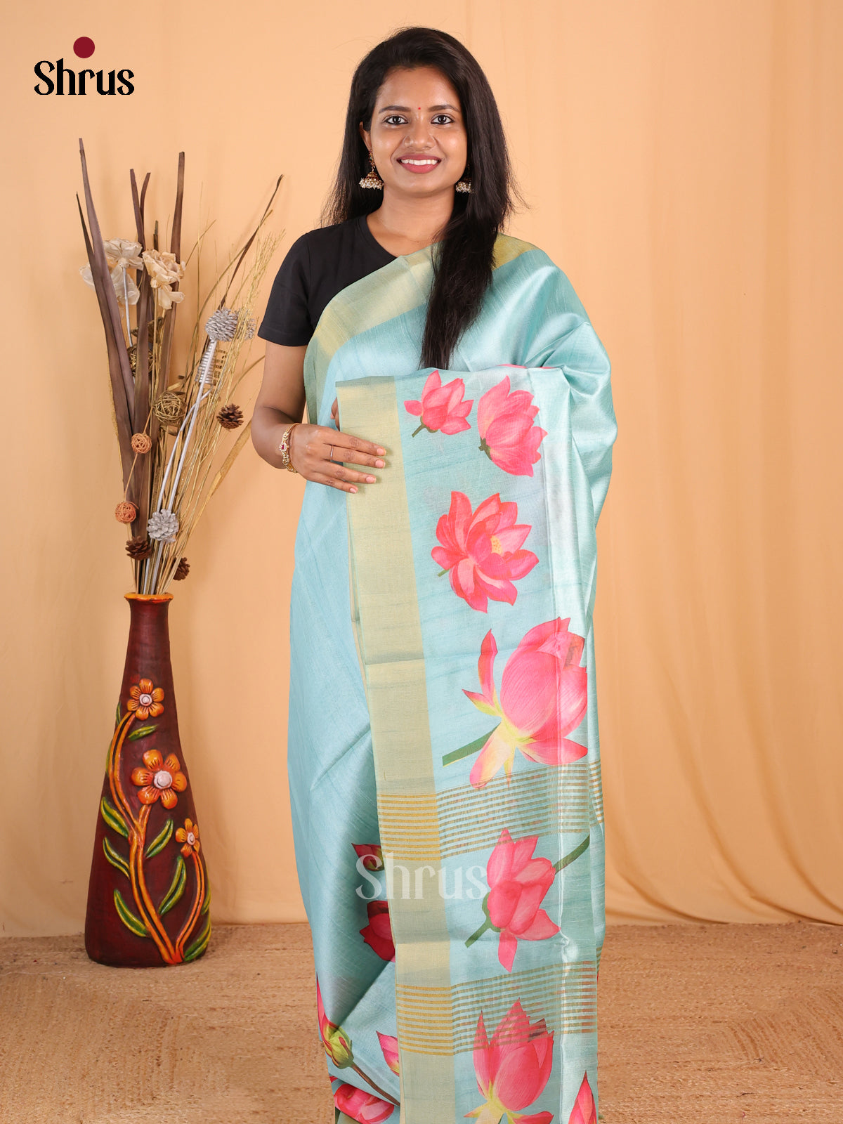 Blue - Champa semitussar Saree - Shop on Shrus.com